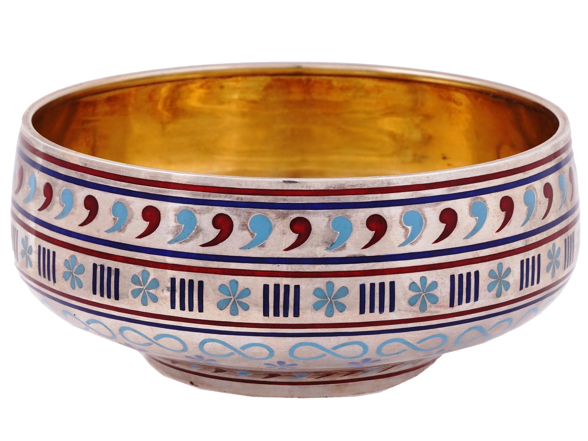 A RUSSIAN SILVER AND CLOISONNE ENAMEL BOWL WITH SPOON, 1887