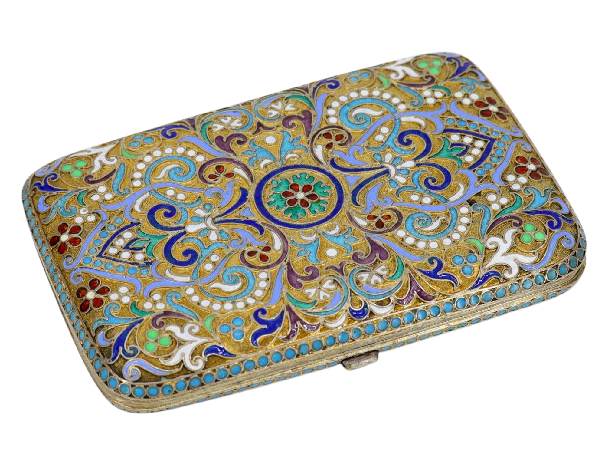 A RUSSIAN GILT-SILVER AND CLOISONNE ENAMEL CIGARETTE CASE, 1893