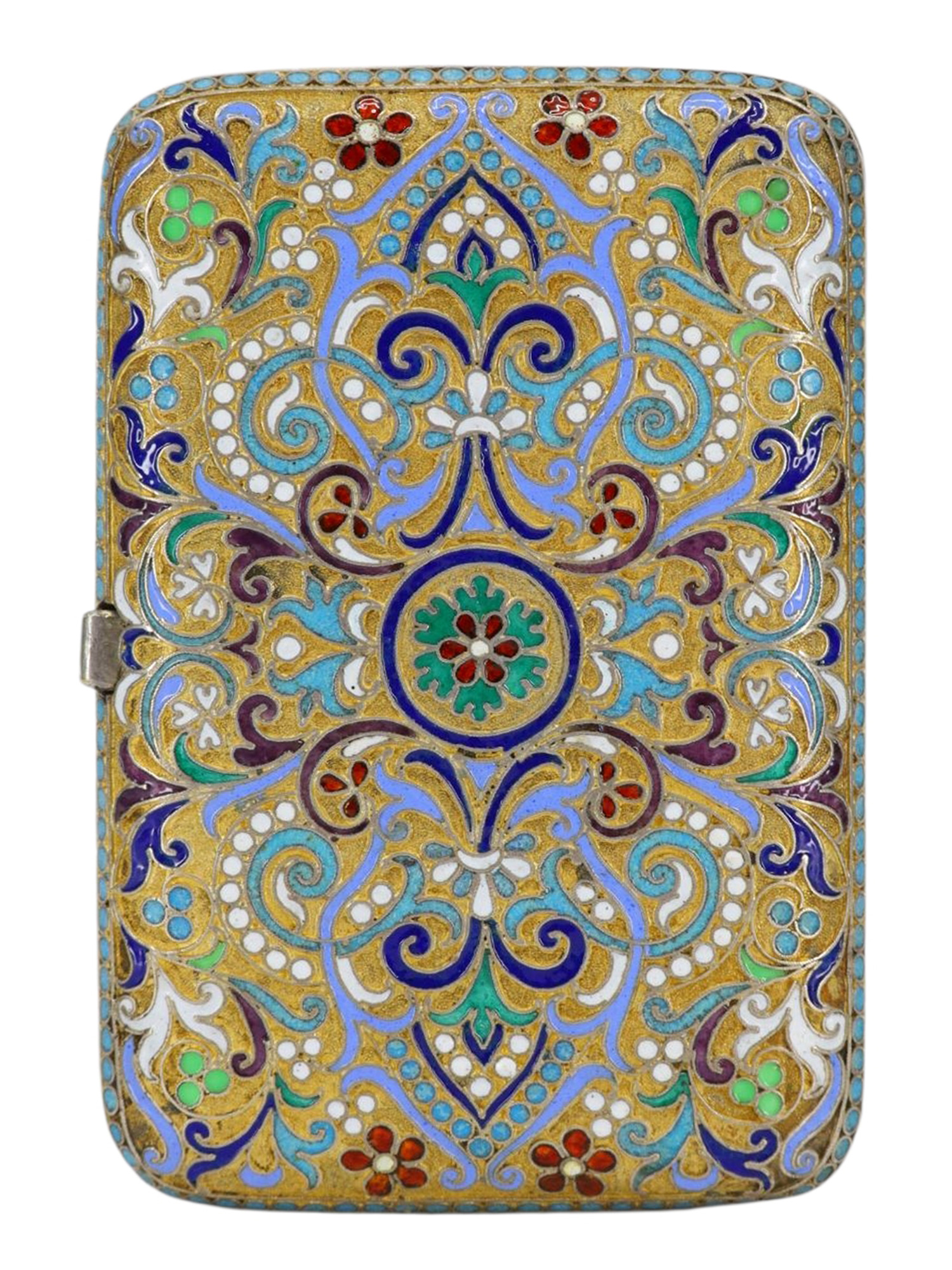 A RUSSIAN GILT-SILVER AND CLOISONNE ENAMEL CIGARETTE CASE, 1893