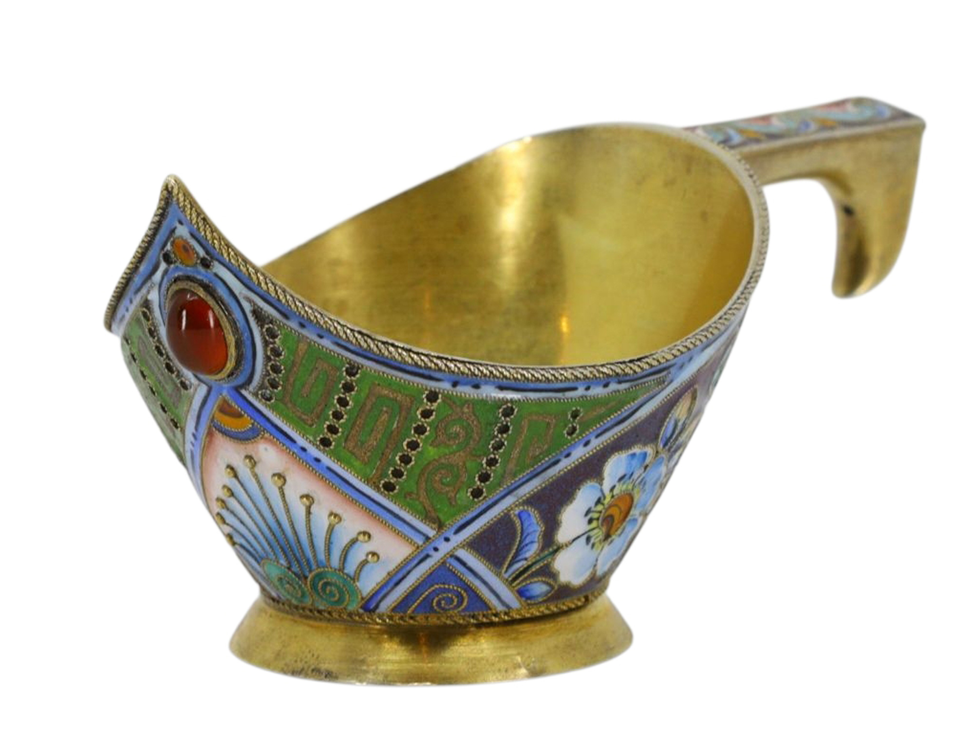 A RUSSIAN SILVER-GILT AND CLOISONNE ENAMEL KOVSH, 11TH ARTEL