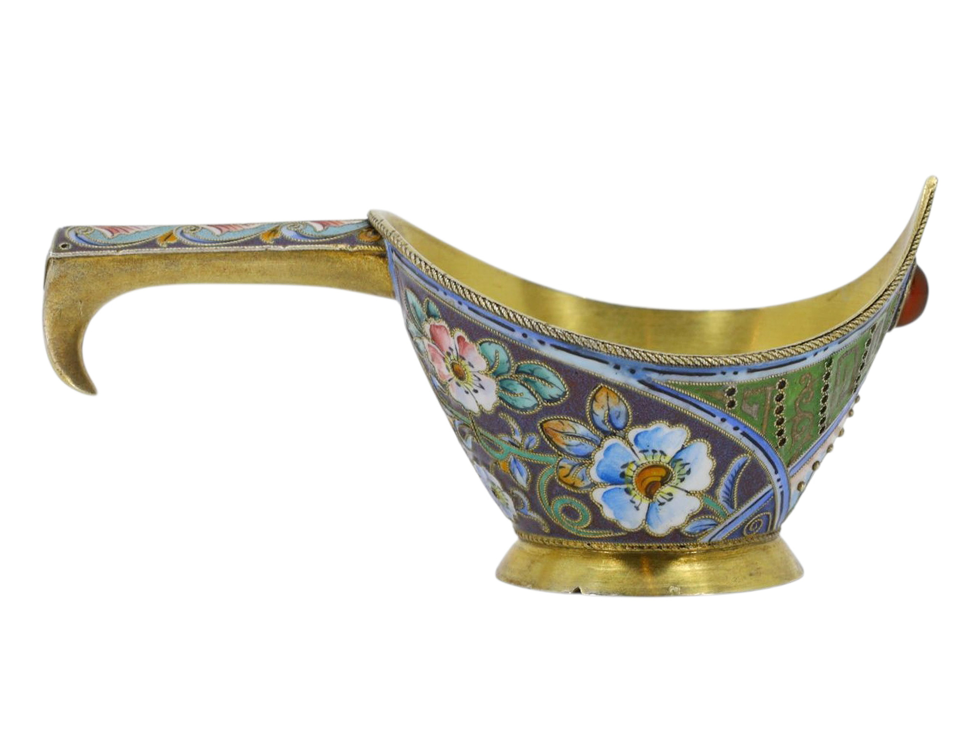 A RUSSIAN SILVER-GILT AND CLOISONNE ENAMEL KOVSH, 11TH ARTEL