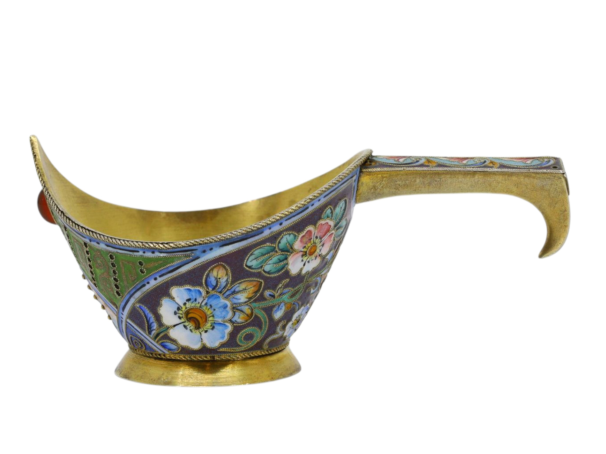 A RUSSIAN SILVER-GILT AND CLOISONNE ENAMEL KOVSH, 11TH ARTEL