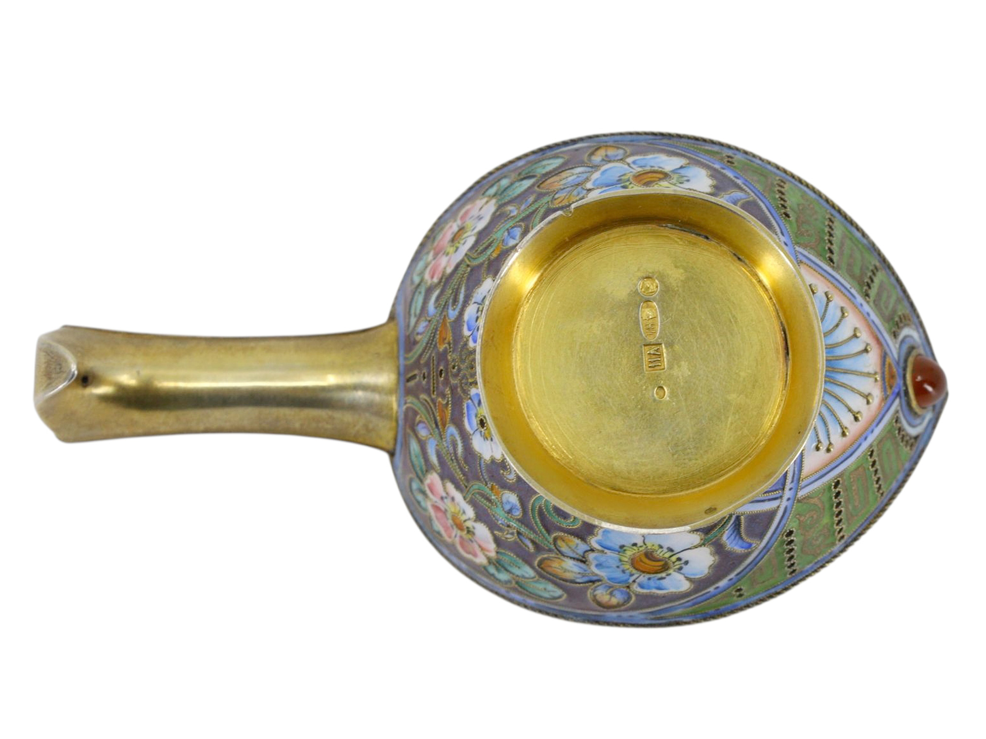 A RUSSIAN SILVER-GILT AND CLOISONNE ENAMEL KOVSH, 11TH ARTEL