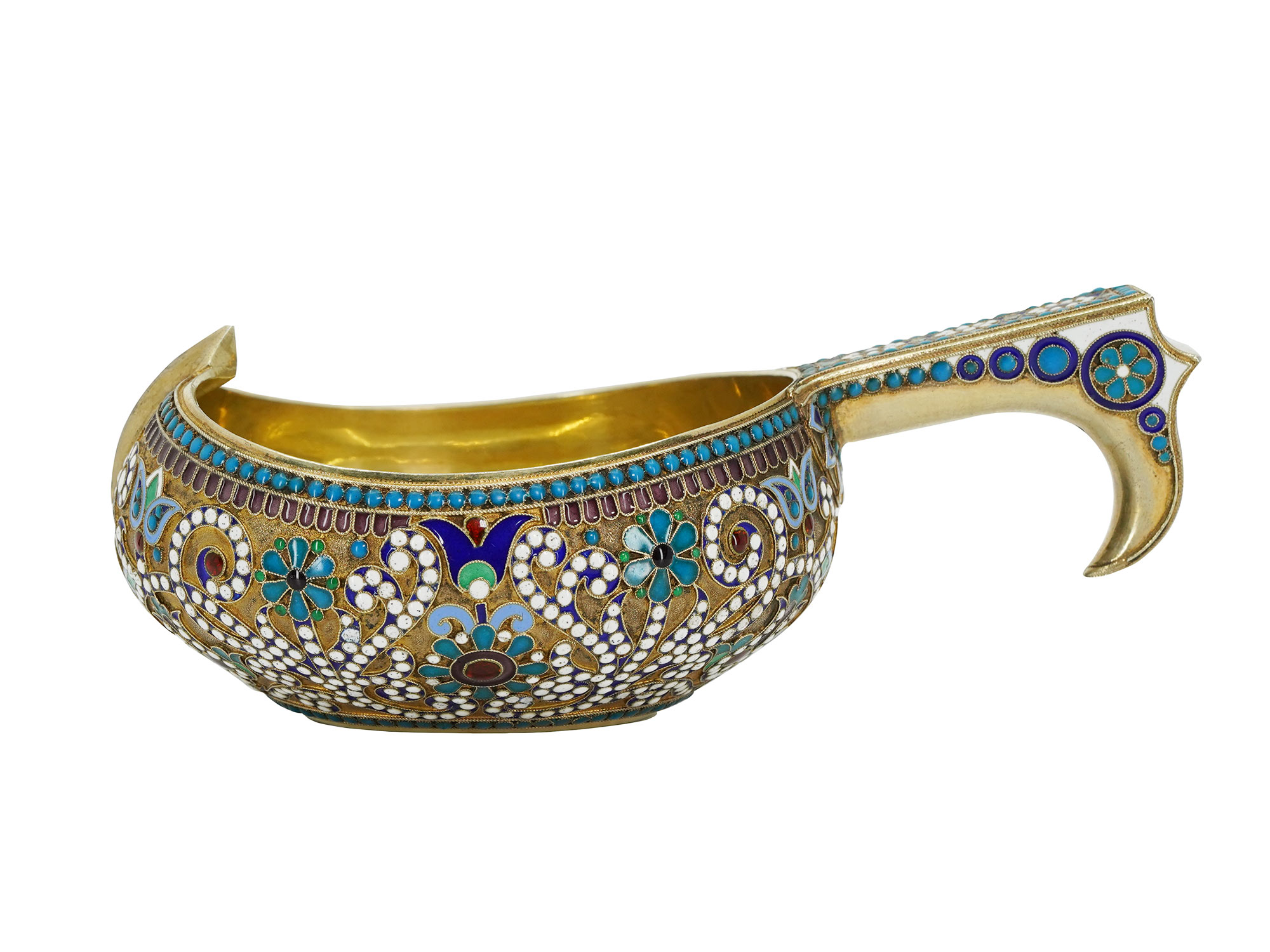 A RUSSIAN GILT-SILVER AND CLOISONNE ENAMEL KOVSH, CIRCA 1897
