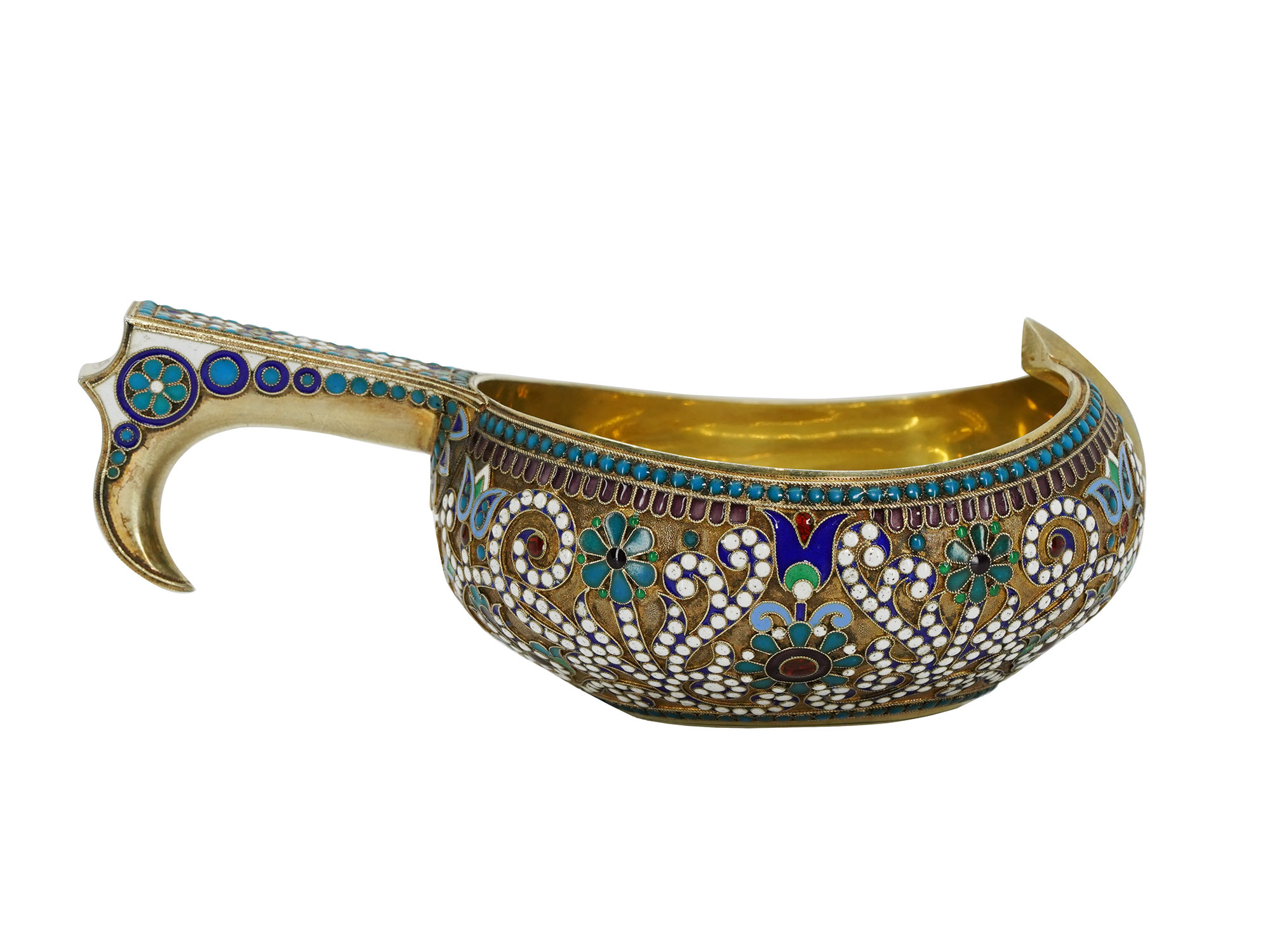 A RUSSIAN GILT-SILVER AND CLOISONNE ENAMEL KOVSH, CIRCA 1897
