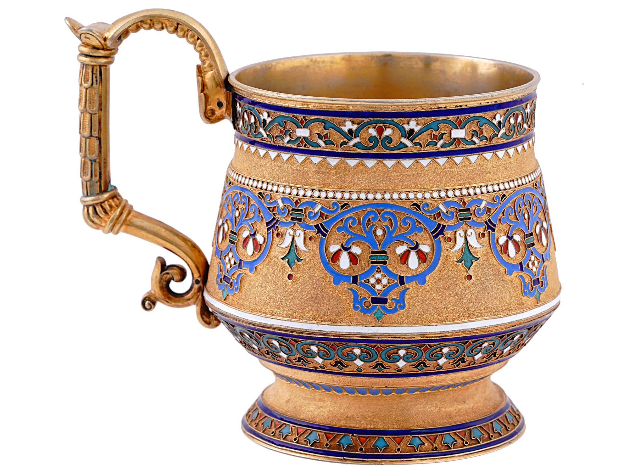 A RUSSIAN GILT-SILVER AND CLOISONNE ENAMEL CHOCOLATE CUP, 1887