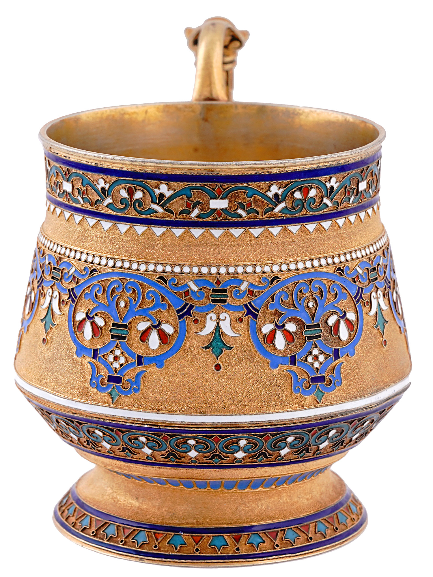 A RUSSIAN GILT-SILVER AND CLOISONNE ENAMEL CHOCOLATE CUP, 1887