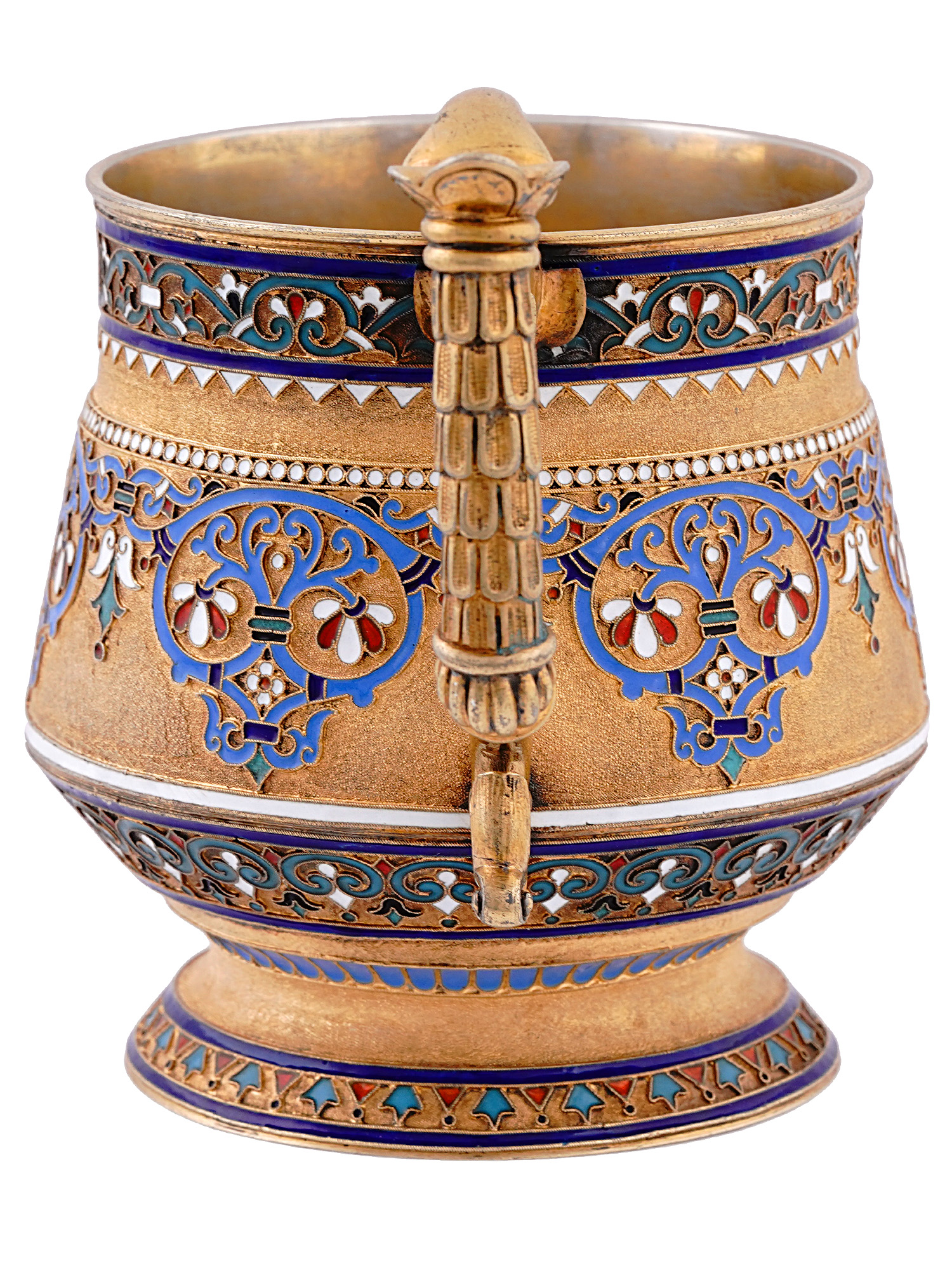 A RUSSIAN GILT-SILVER AND CLOISONNE ENAMEL CHOCOLATE CUP, 1887