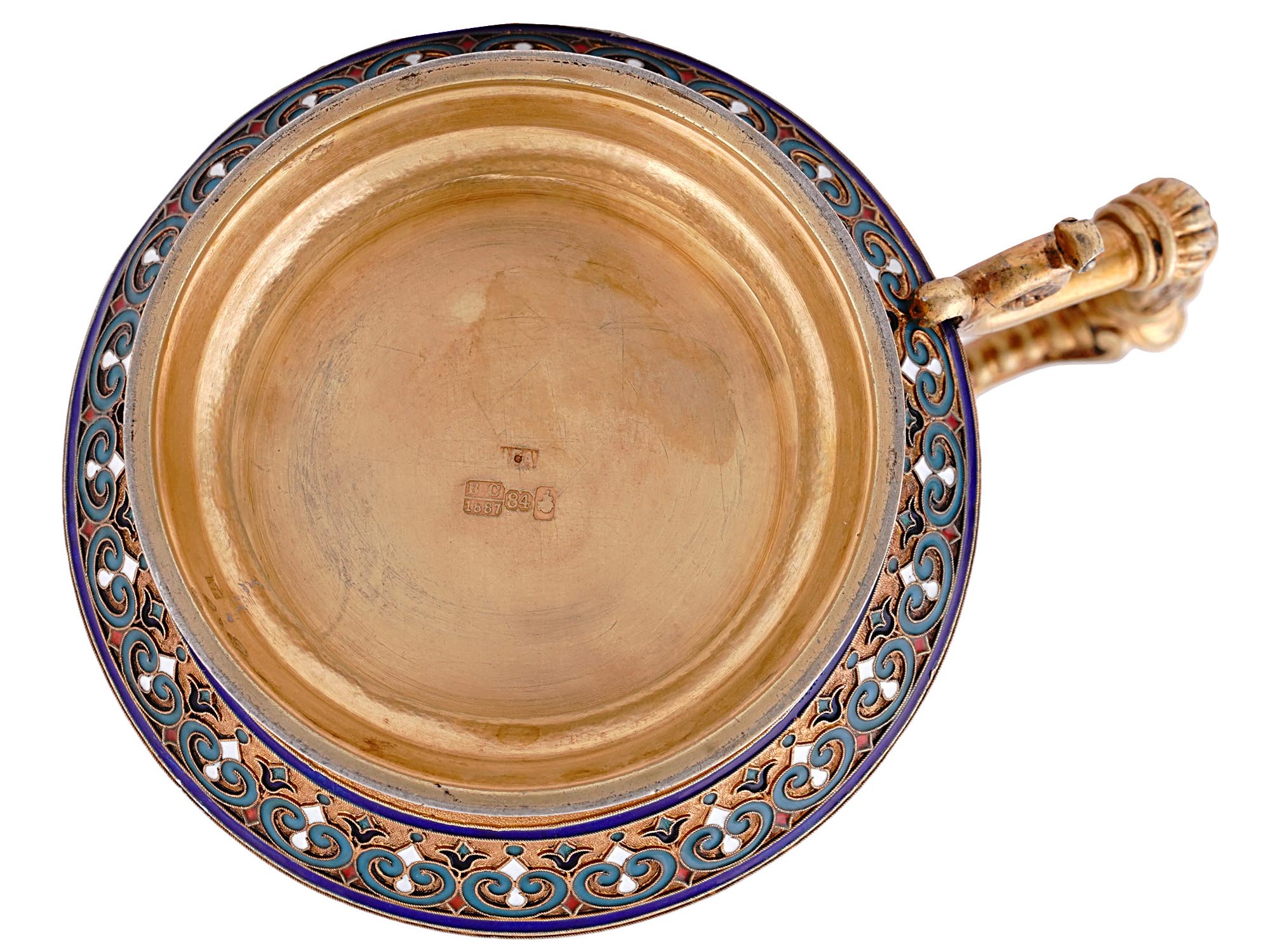 A RUSSIAN GILT-SILVER AND CLOISONNE ENAMEL CHOCOLATE CUP, 1887