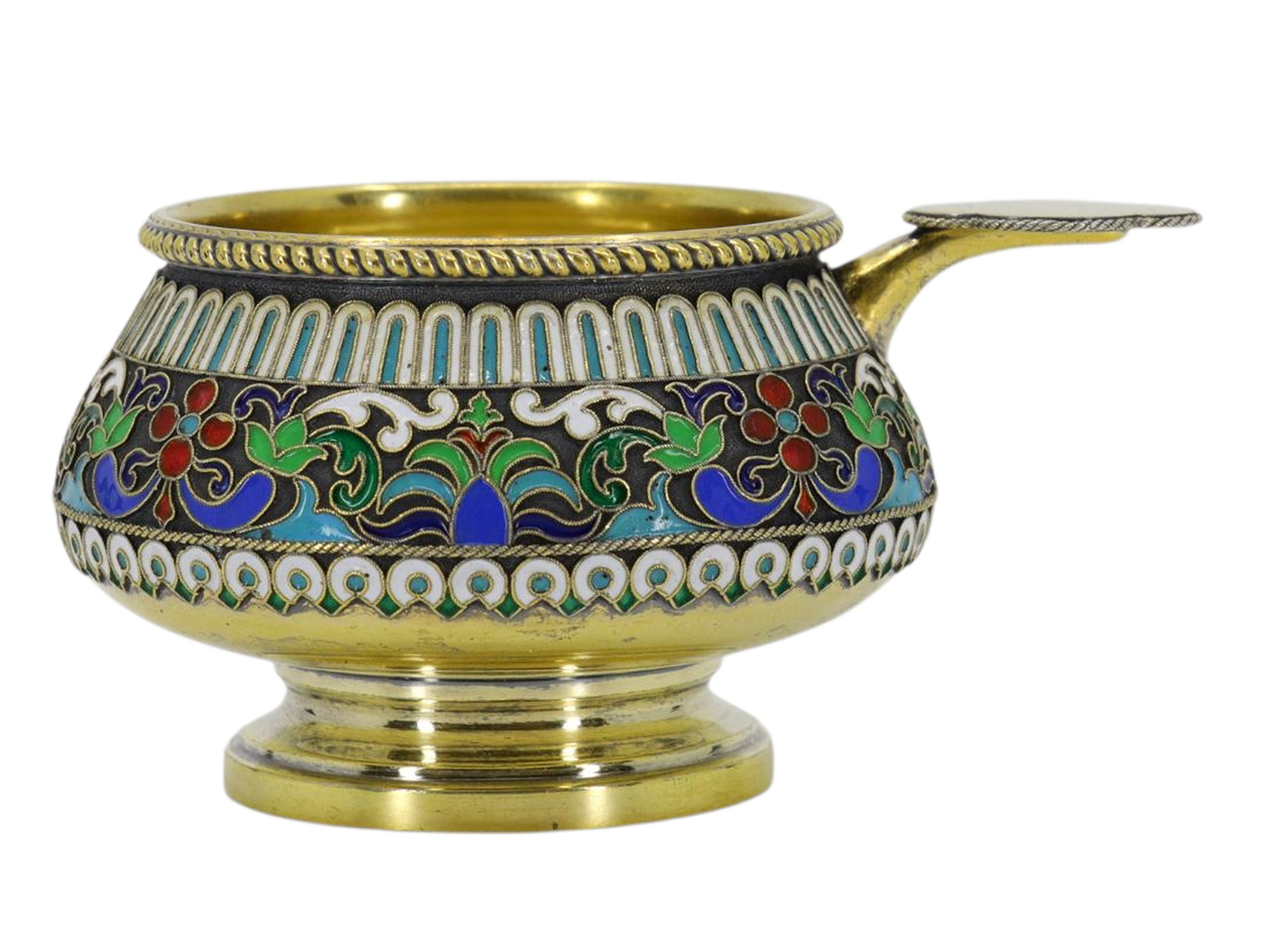 A RUSSIAN GILT-SILVER CLOISONNÉ ENAMEL CHARKA, KHLEBNIKOV, 1874