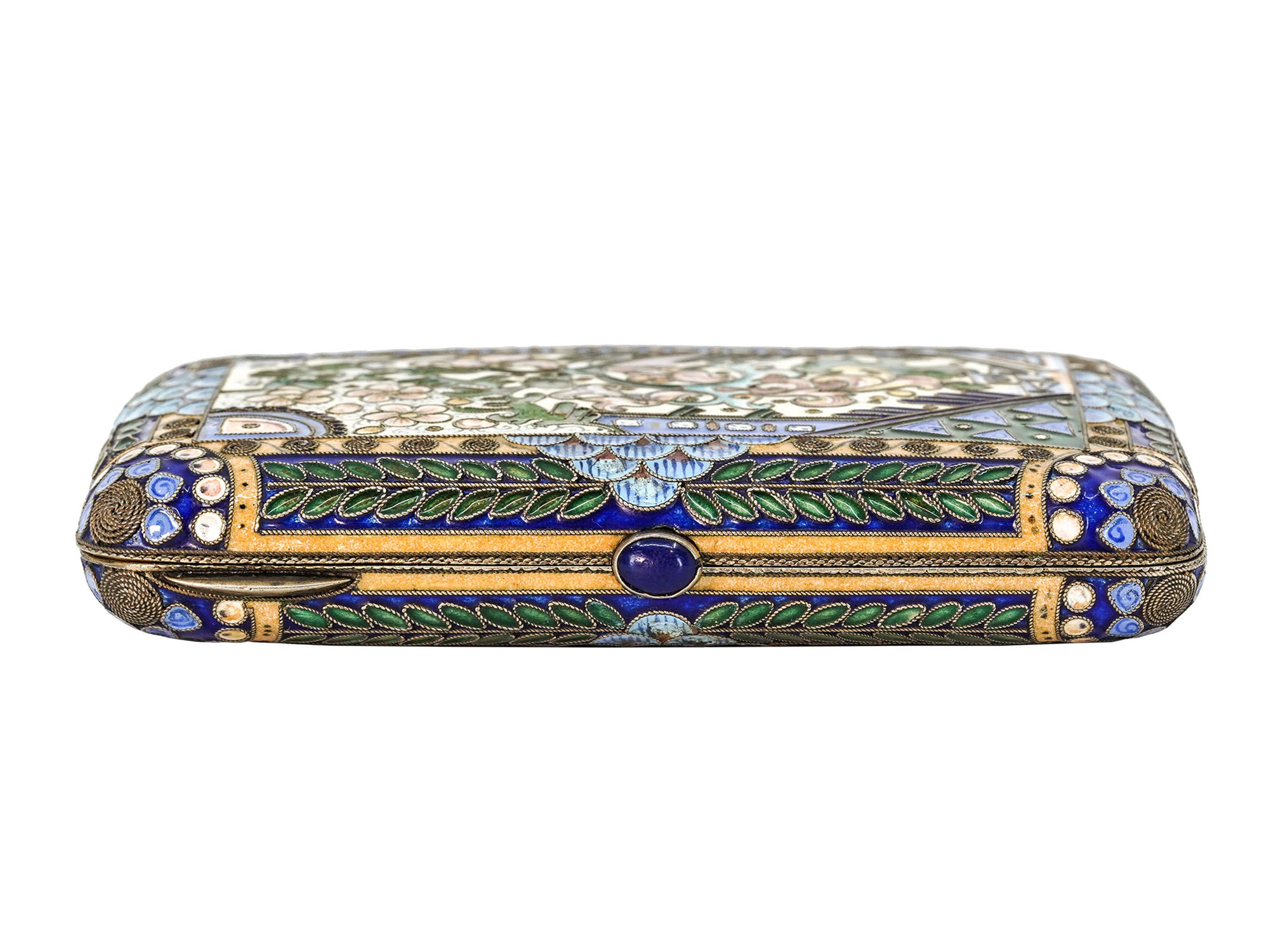 A RUSSIAN SILVER CLOISONNE ENAMEL CIGARETTE CASE, 1908-1917