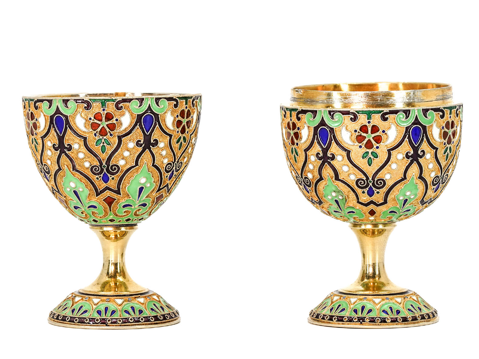 A RUSSIAN SILVER-GILT AND CLOISONNE ENAMEL EGG, 1908-17