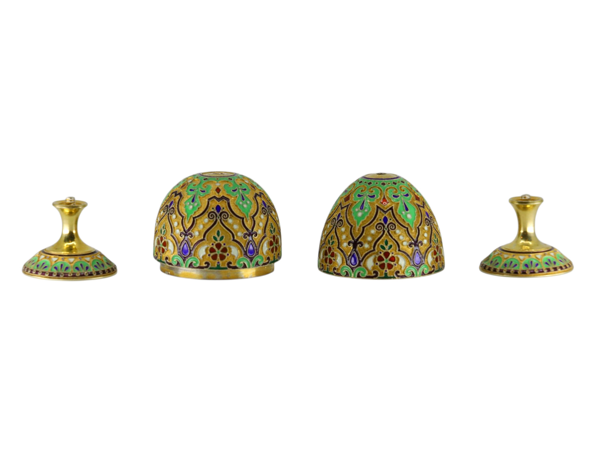 A RUSSIAN SILVER-GILT AND CLOISONNE ENAMEL EGG, 1908-17