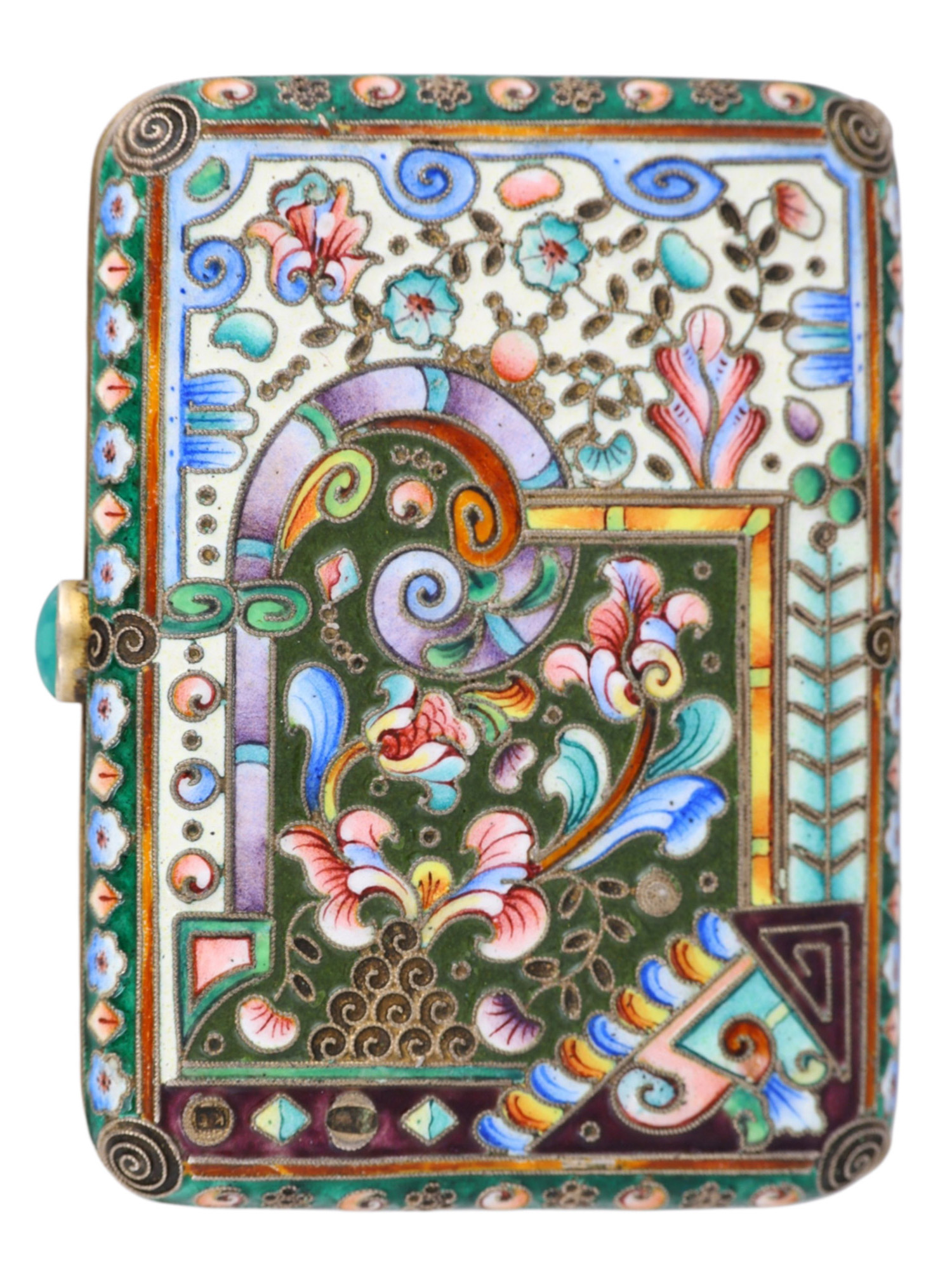 A RUSSIAN CLOISONNÉ ENAMEL GILT-SILVER CIGARETTE CASE