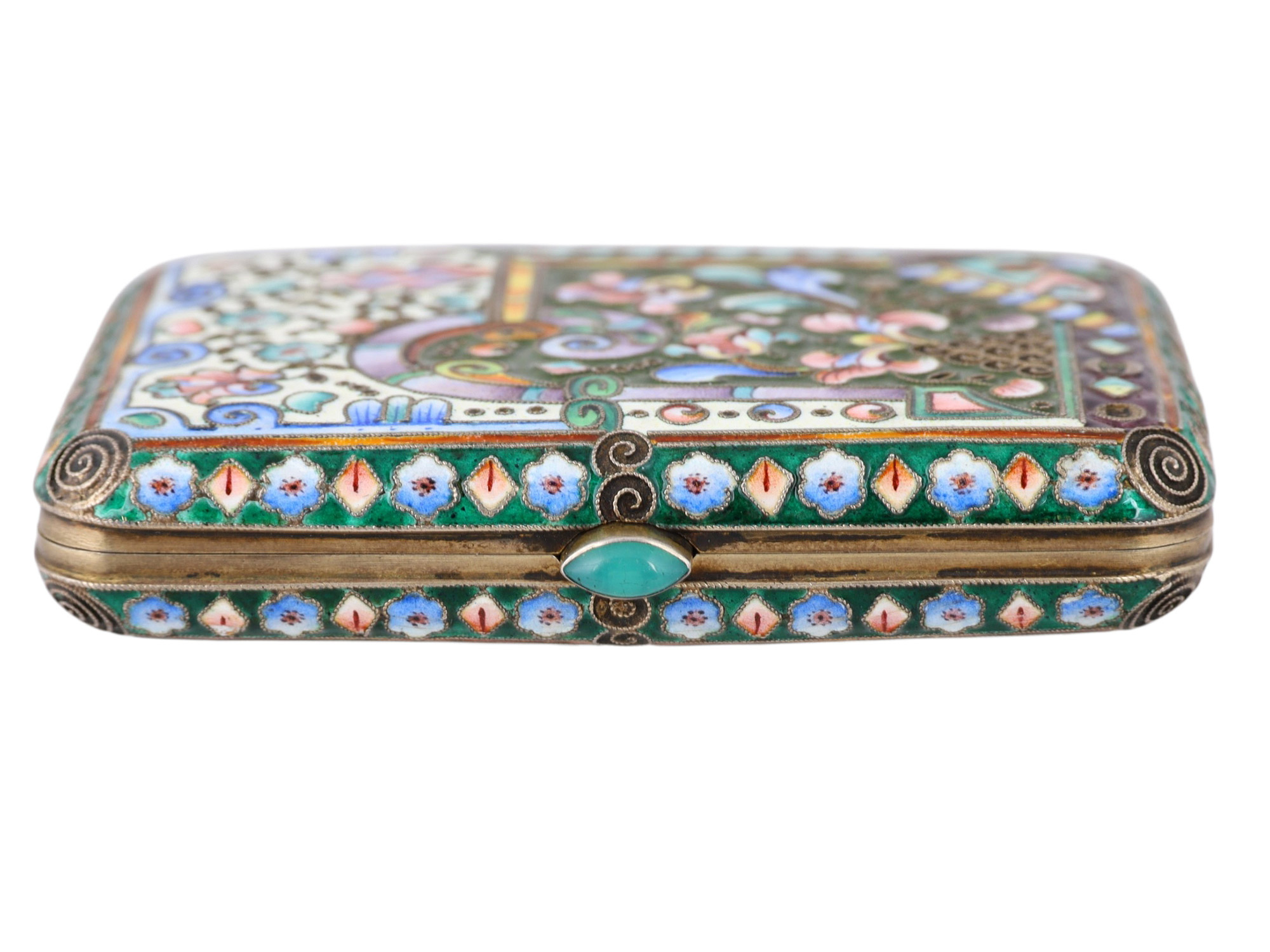 A RUSSIAN CLOISONNÉ ENAMEL GILT-SILVER CIGARETTE CASE