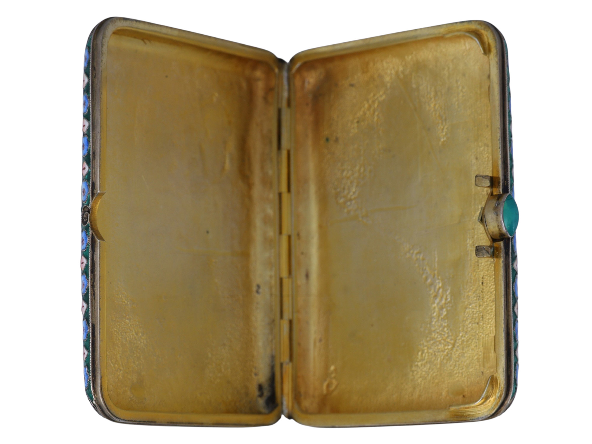 A RUSSIAN CLOISONNÉ ENAMEL GILT-SILVER CIGARETTE CASE