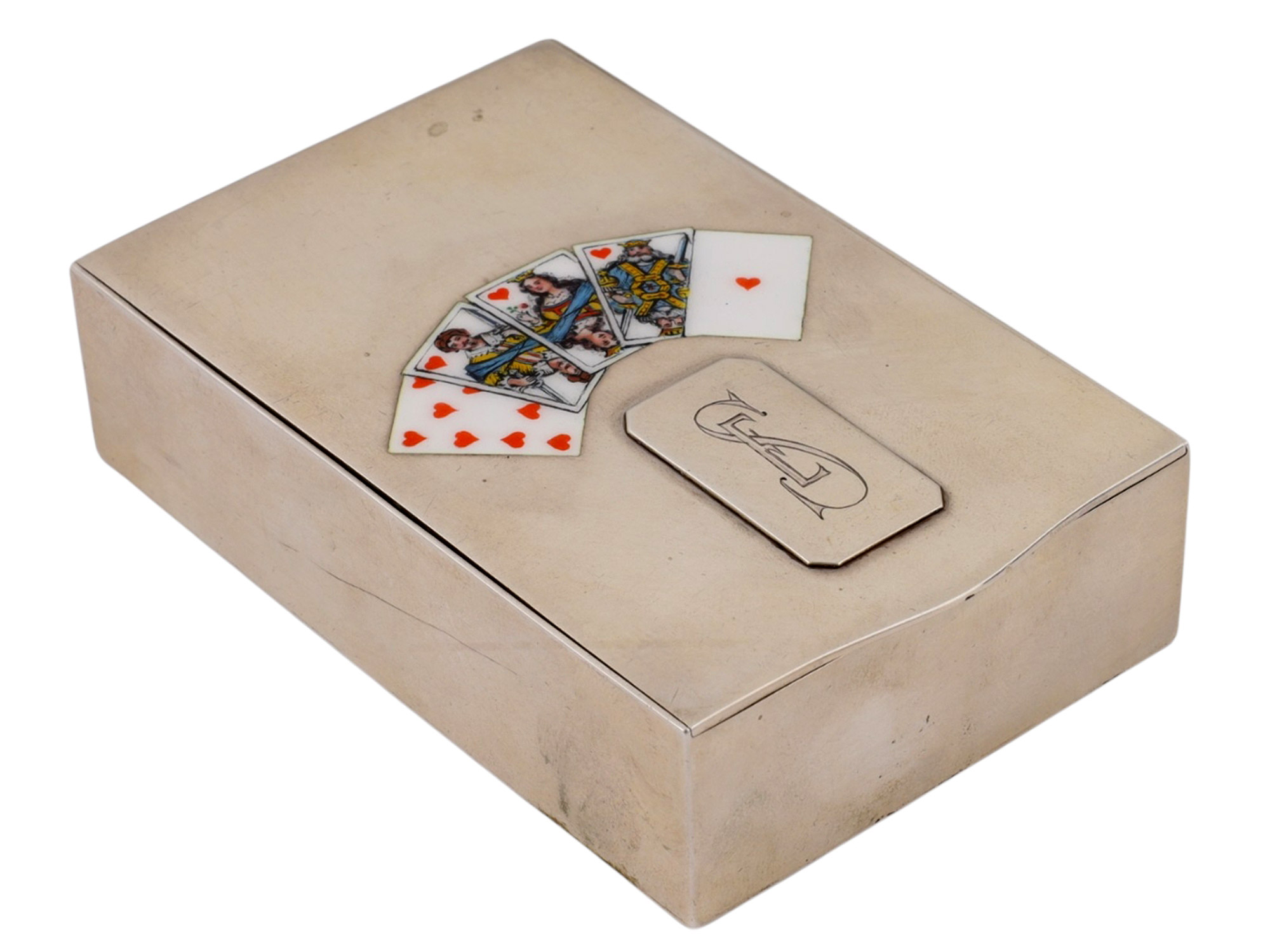 A RUSSIAN SILVER AND ENAMEL PLAYING-CARD CASE MARK OF GRACHEV BROTHERS, ST. PETERSBURG, 1908–1917