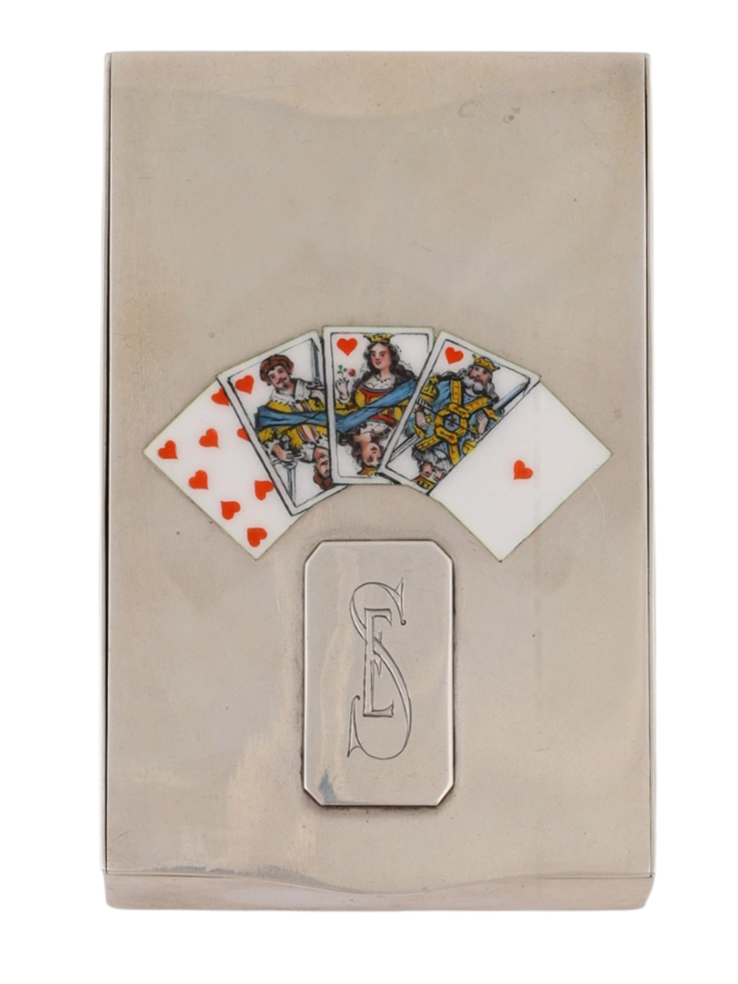 A RUSSIAN SILVER AND ENAMEL PLAYING-CARD CASE MARK OF GRACHEV BROTHERS, ST. PETERSBURG, 1908–1917