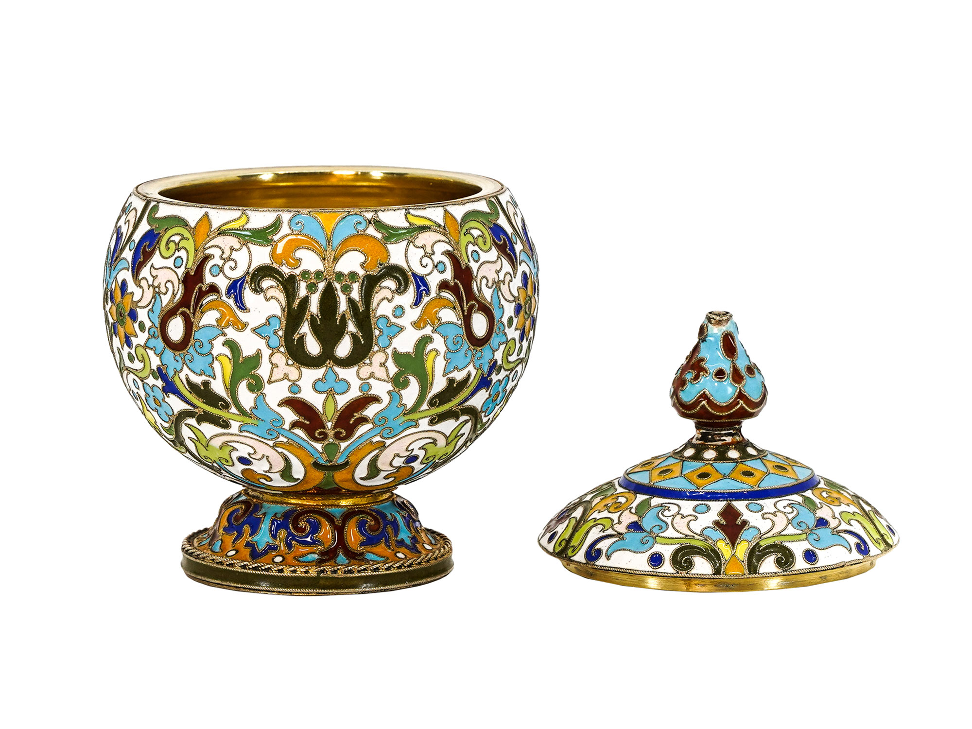 A RUSSIAN GILT-SILVER AND ENAMEL JAR BY F. RUCKERT, MOSCOW, 1899-1908