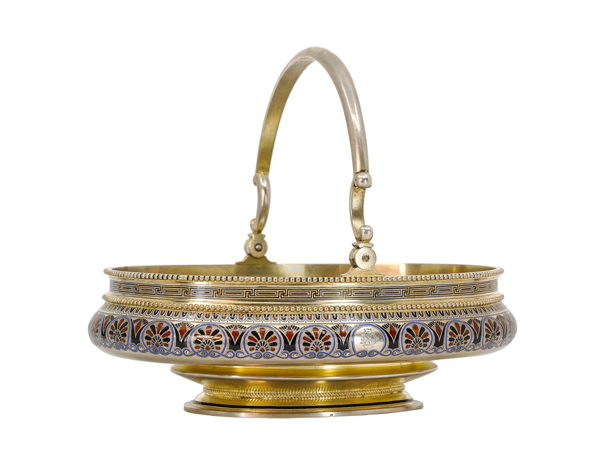 A RUSSIAN SILVER AND ENAMEL BASKET BY KHLEBNIKOV, MOSCOW, 1885