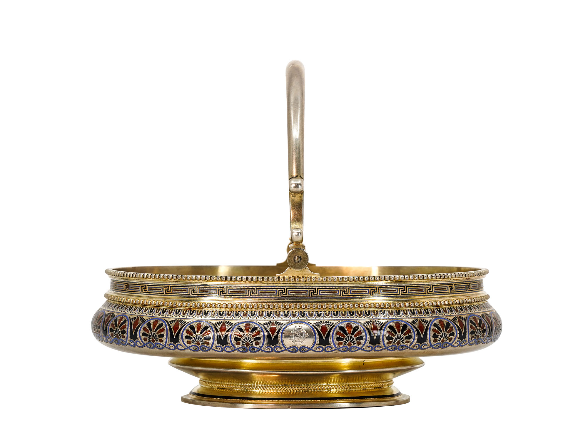 A RUSSIAN SILVER AND ENAMEL BASKET BY KHLEBNIKOV, MOSCOW, 1885