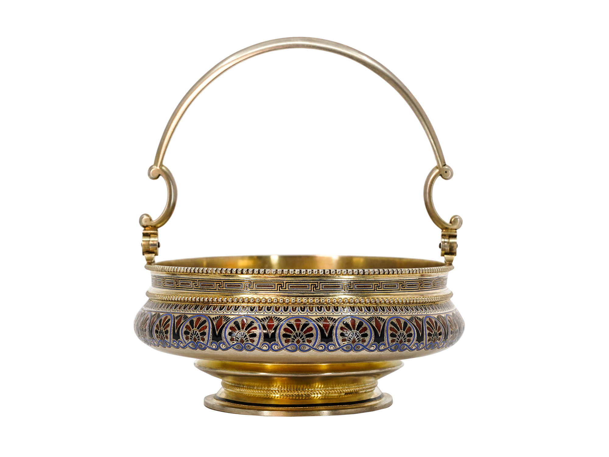 A RUSSIAN SILVER AND ENAMEL BASKET BY KHLEBNIKOV, MOSCOW, 1885