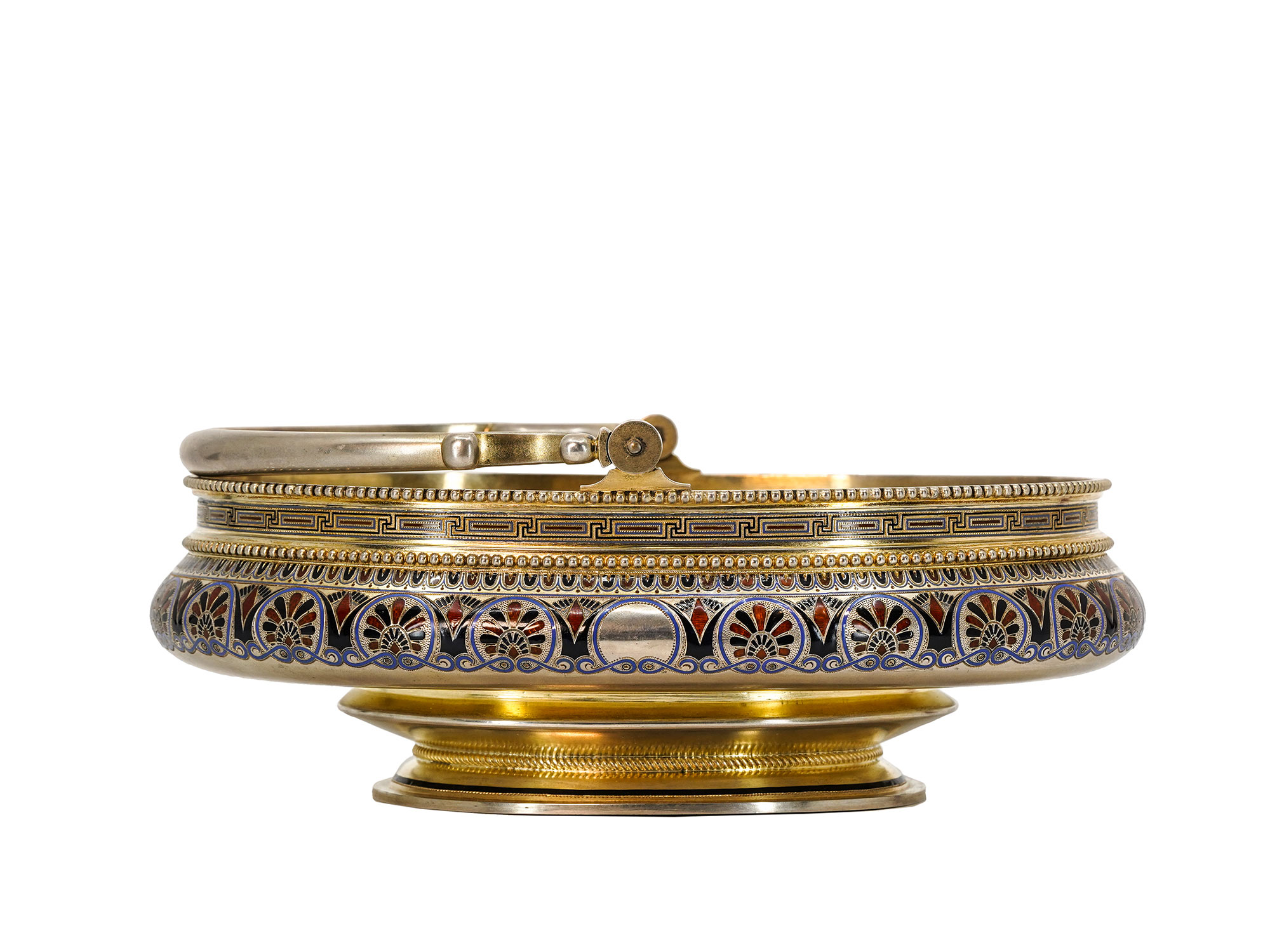 A RUSSIAN SILVER AND ENAMEL BASKET BY KHLEBNIKOV, MOSCOW, 1885