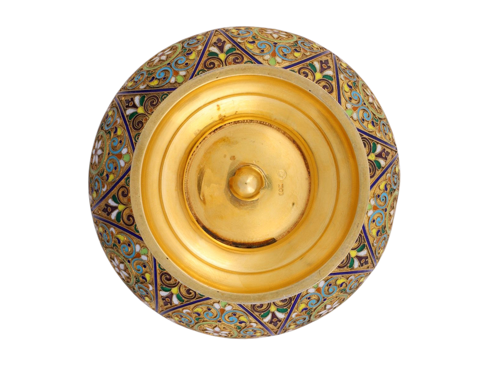 A RUSSIAN PARCEL GILT-SILVER AND CLOISONNÉ ENAMEL LIDDED CONTAINER, CA. 1890