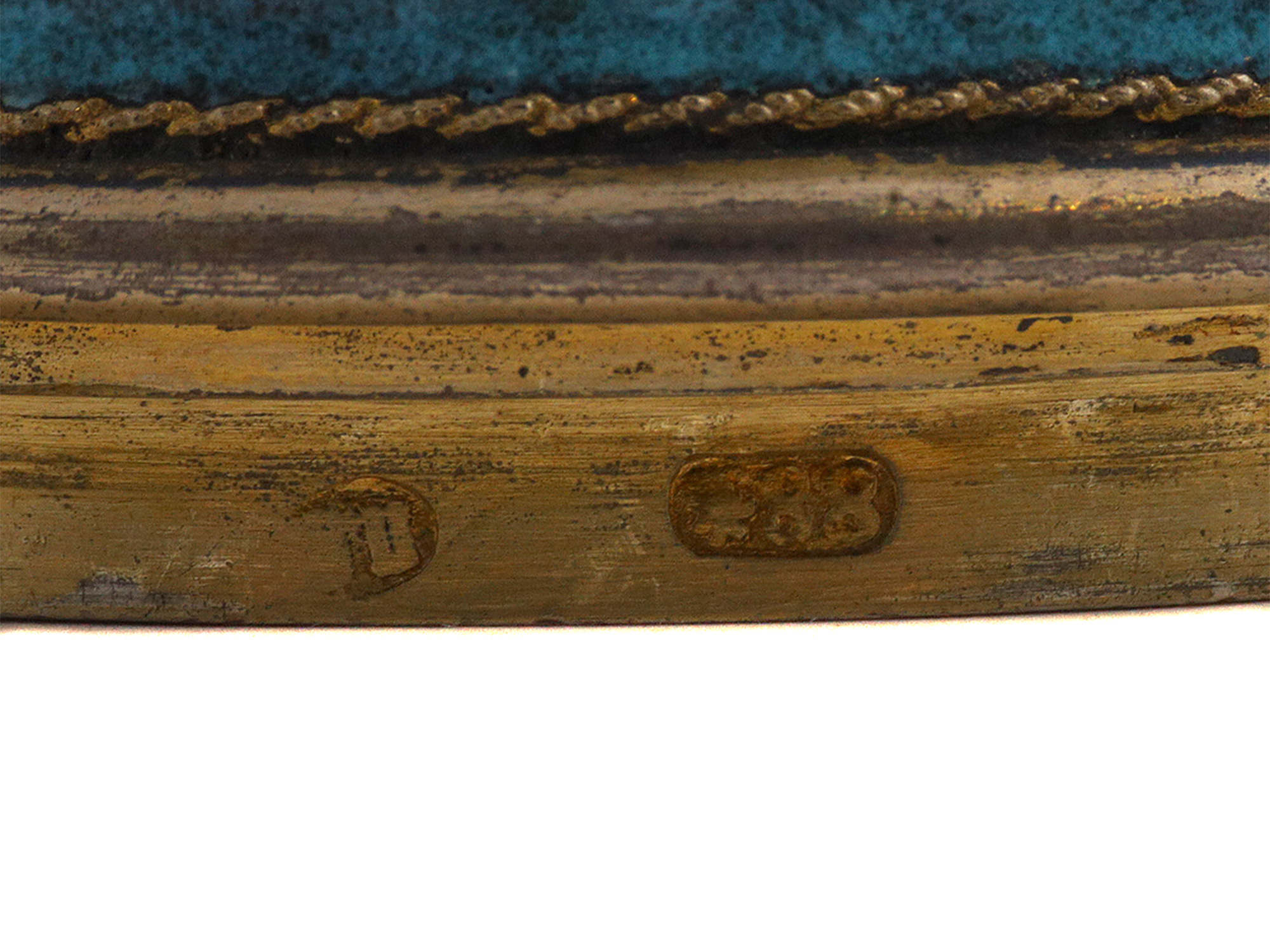 A RUSSIAN GILT-SILVER AND ENAMEL LIDDED CONTAINER BY P. OVCHINIKOV, 1882