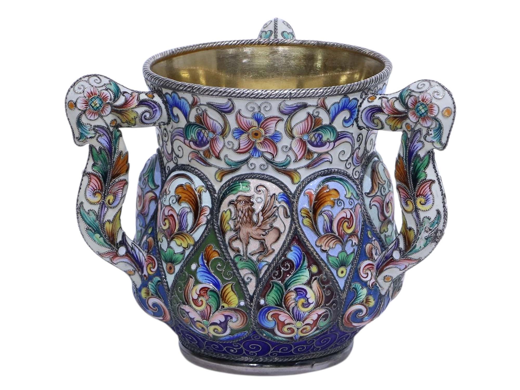 A RUSSIAN SILVER AND ENAMEL CUP BY F. RUCKERT, MOSCOW, 1899-1908