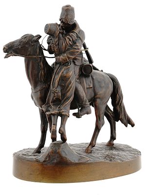 A RUSSIAN BRONZE FIGURE, A. M. WOLF, 19TH CENTURY. Titled: "Farewell Kiss" Albert Moritz Wolf 