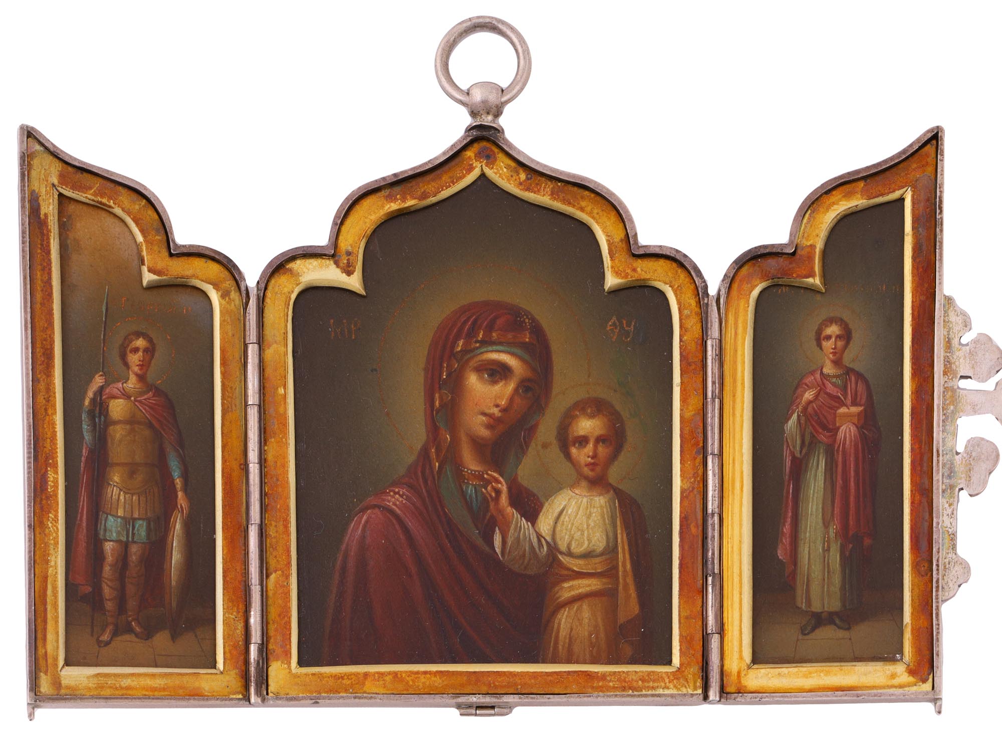 A RUSSIAN ORTHODOX SILVER TRIPTYCH, 7TH ARTEL, 1908-1917