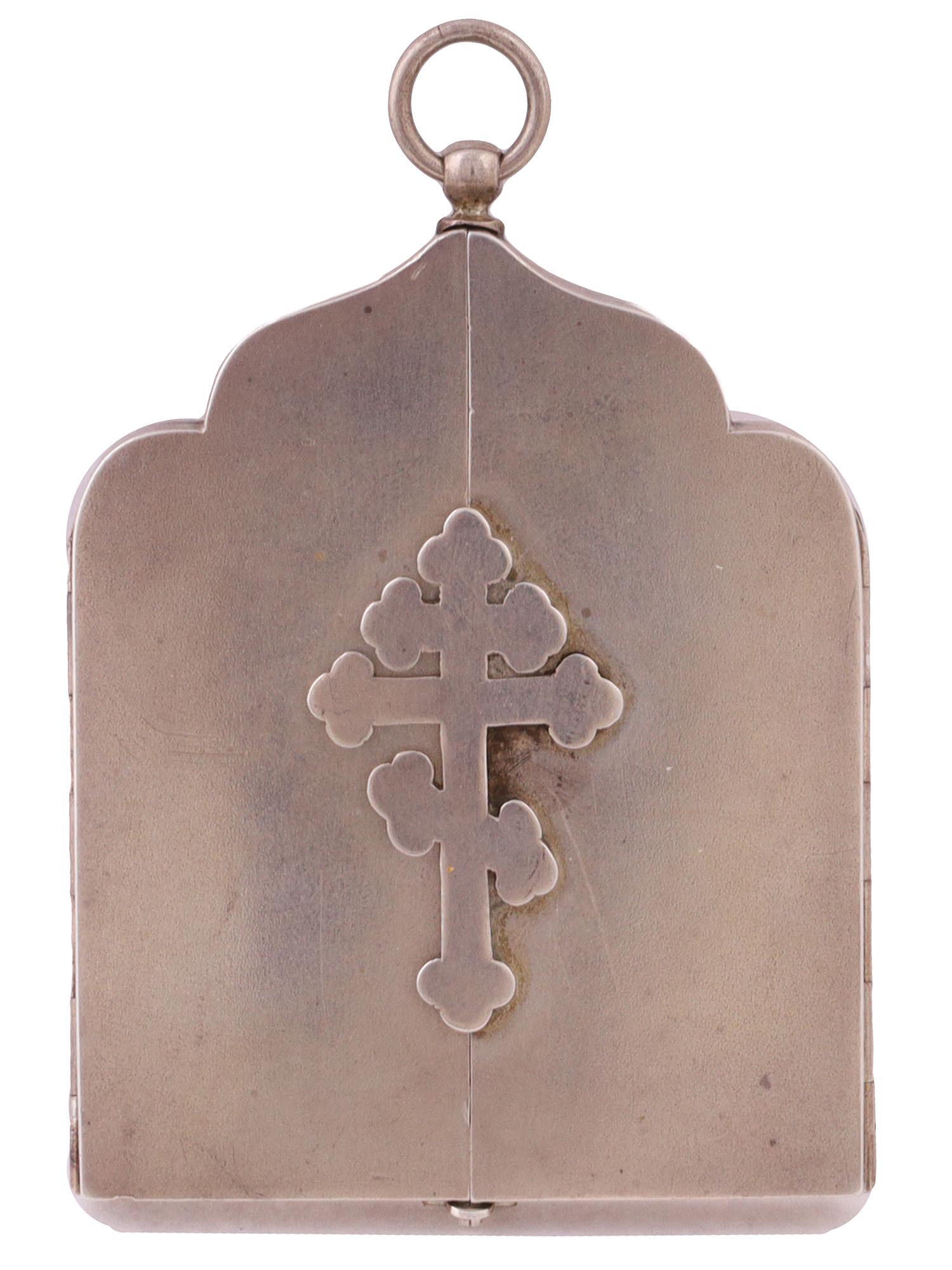 A RUSSIAN ORTHODOX SILVER TRIPTYCH, 7TH ARTEL, 1908-1917