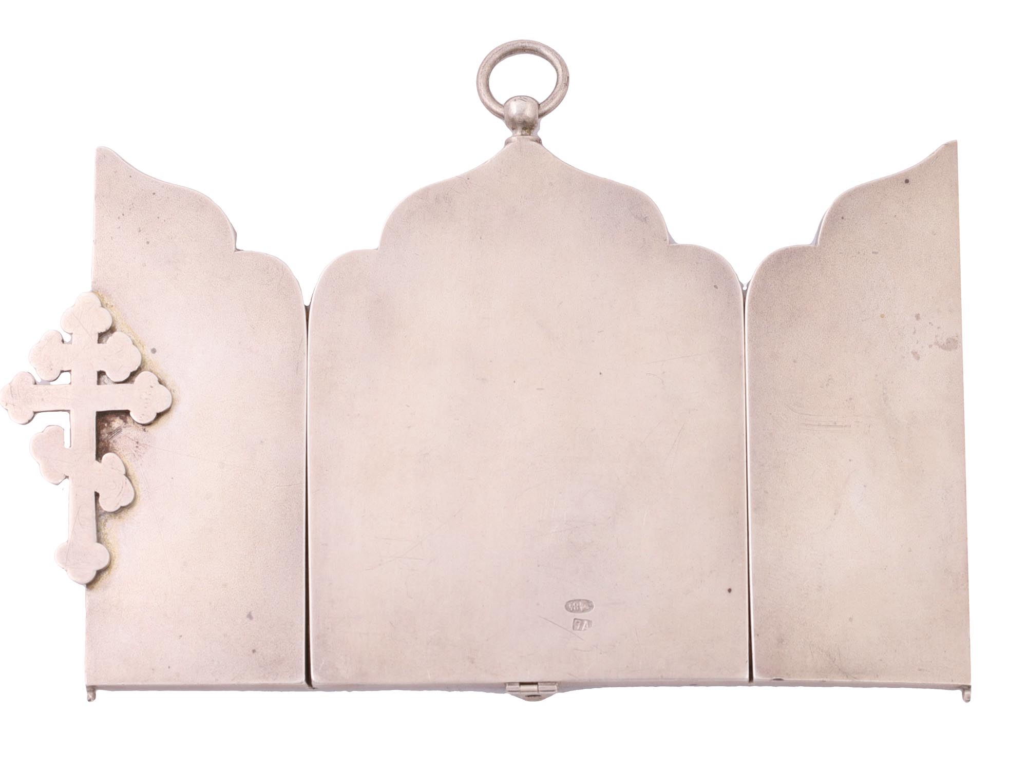 A RUSSIAN ORTHODOX SILVER TRIPTYCH, 7TH ARTEL, 1908-1917