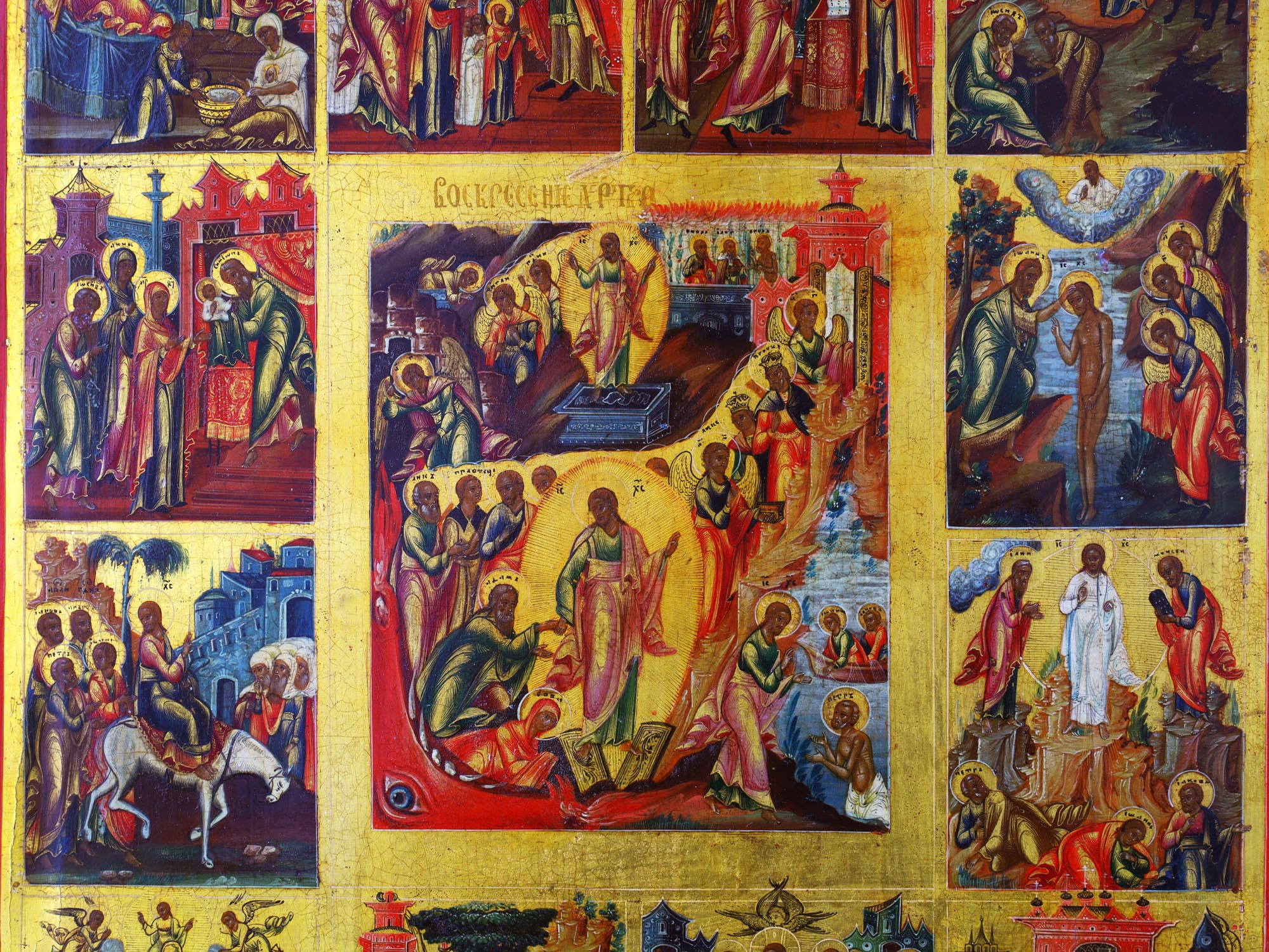A LARGE FINE RUSSIAN FEAST DAY ICON, 19TH CENTURY