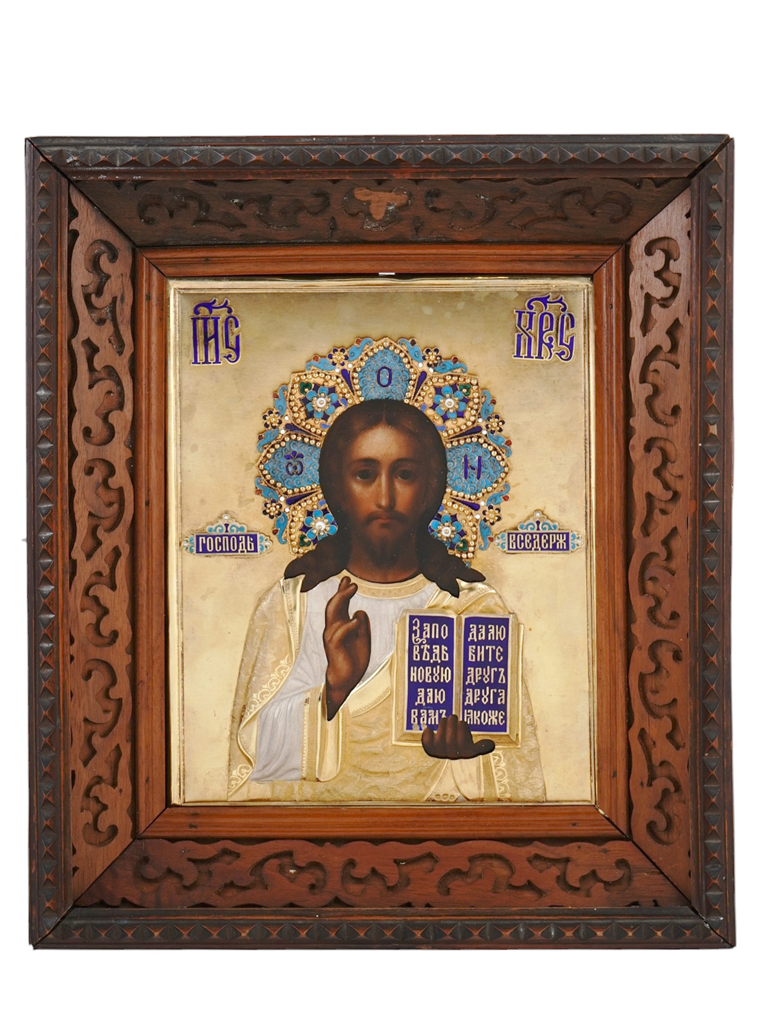 A RUSSIAN ICON, SILVER AND ENAMEL RIZA, MOSCOW, 1899-1908
