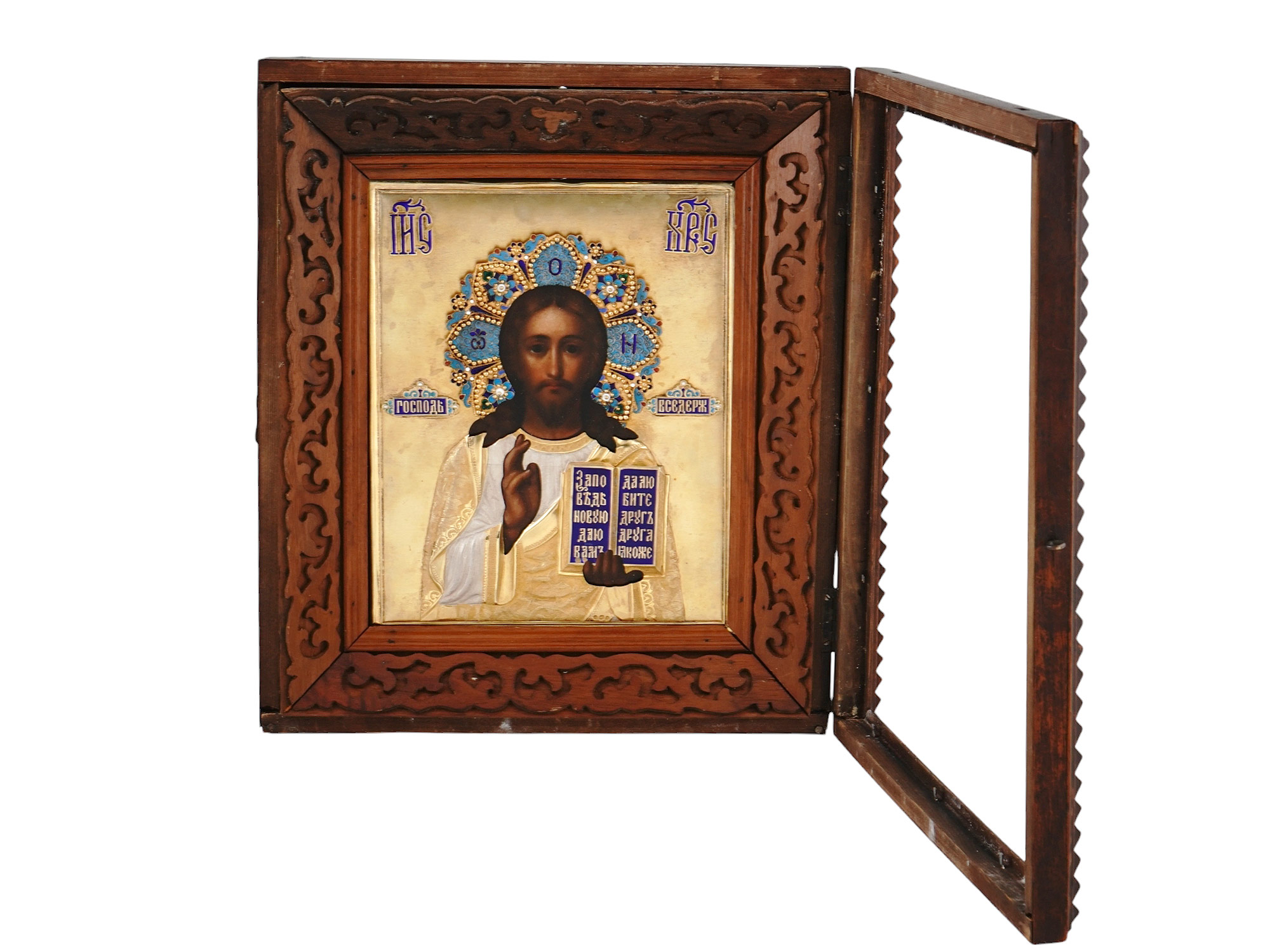A RUSSIAN ICON, SILVER AND ENAMEL RIZA, MOSCOW, 1899-1908