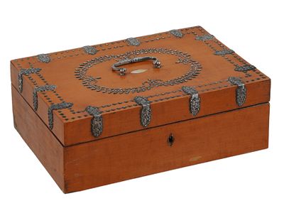 A RUSSIAN TULA CUT-STEEL-MOUNTED WOODEN DRESSING BOX, CIRCA 1810. Russian, Tula, circa 1810. The 