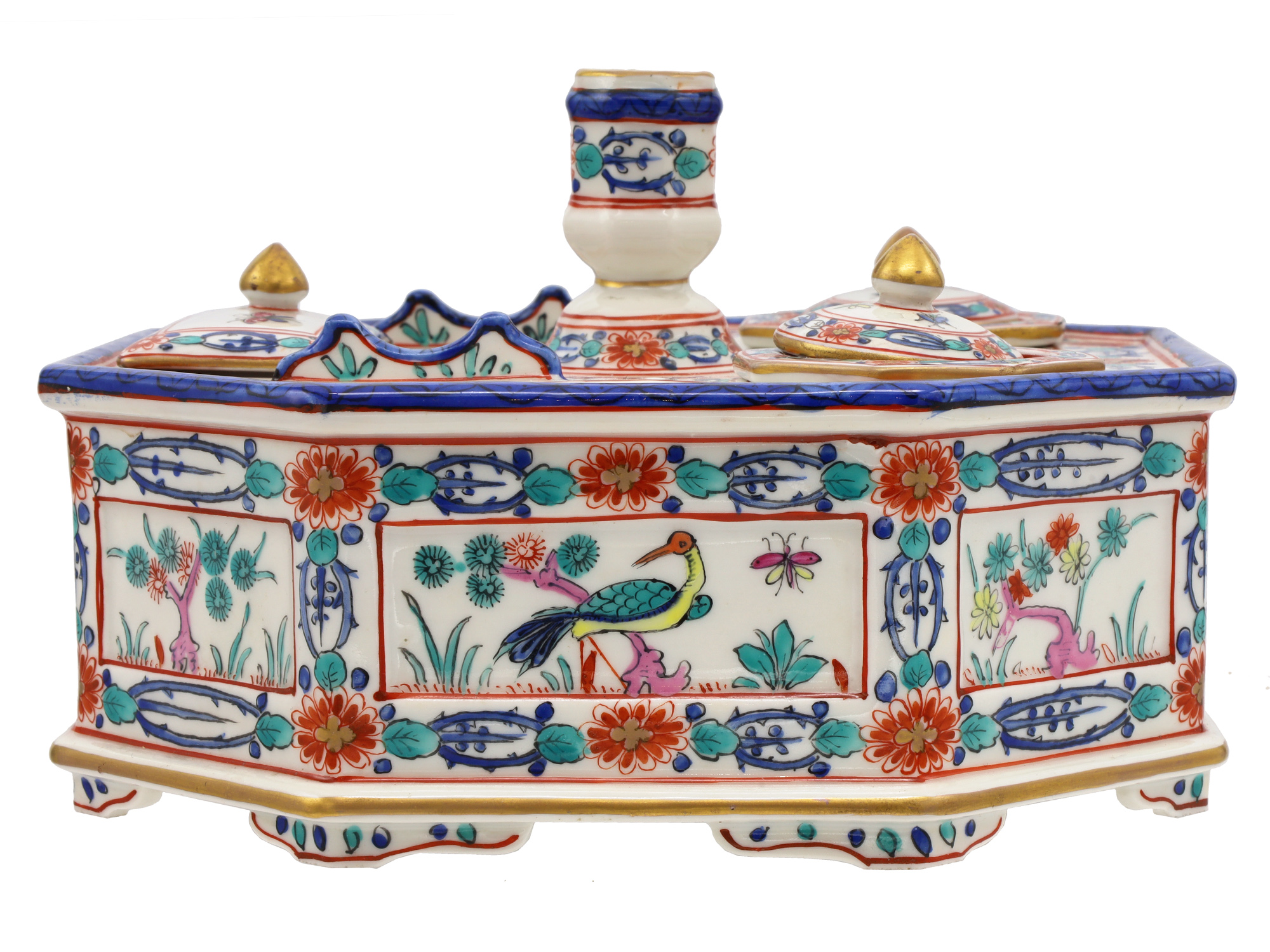 A CHANTILLY PORCELAIN DESK INKSTAND, FIRST PERIOD, 18TH CENTURY
