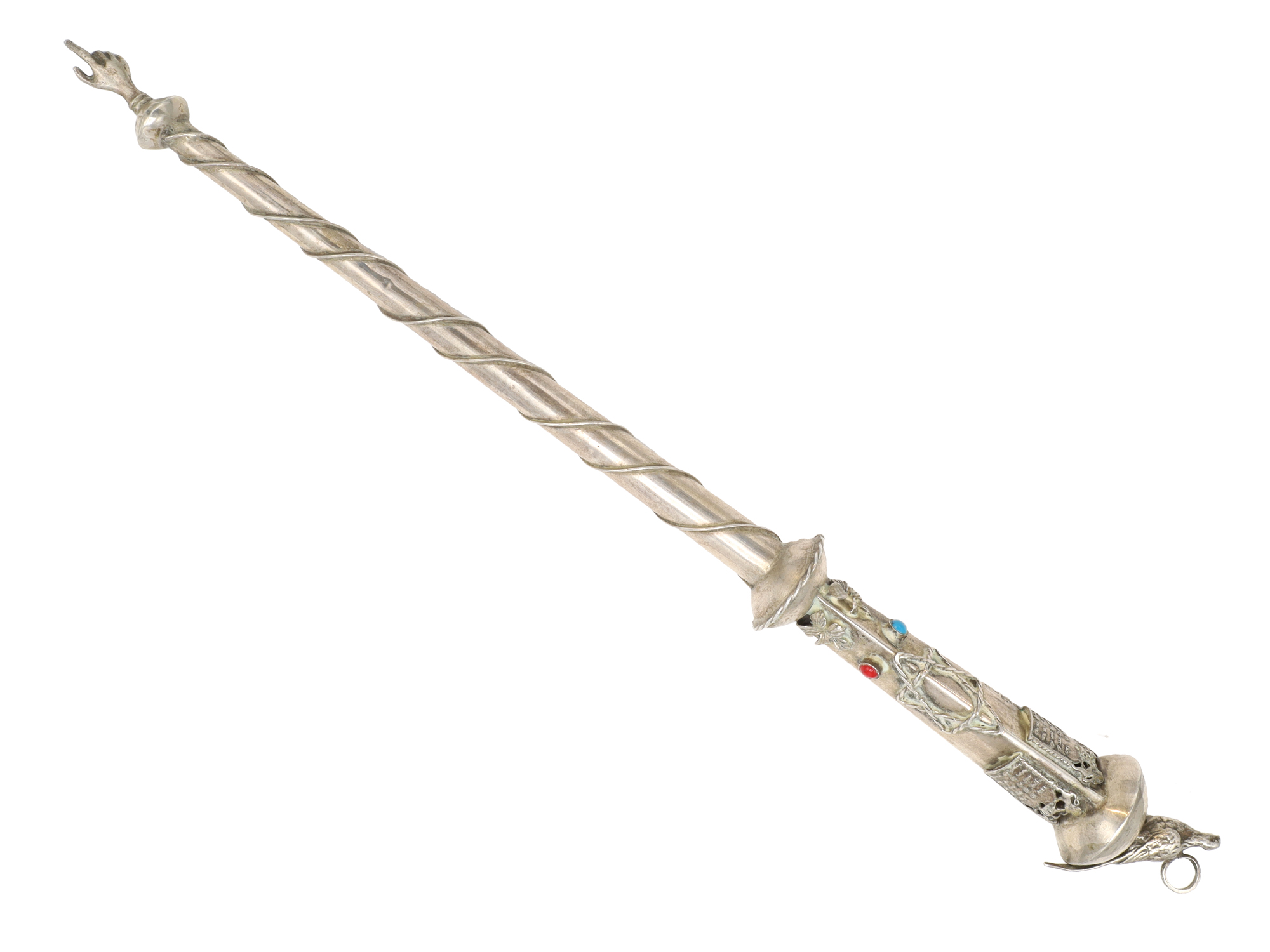 A RUSSIAN SILVER AND GEM-SET TORAH POINTER (YAD), BEARING MOSCOW 1873 MARKS