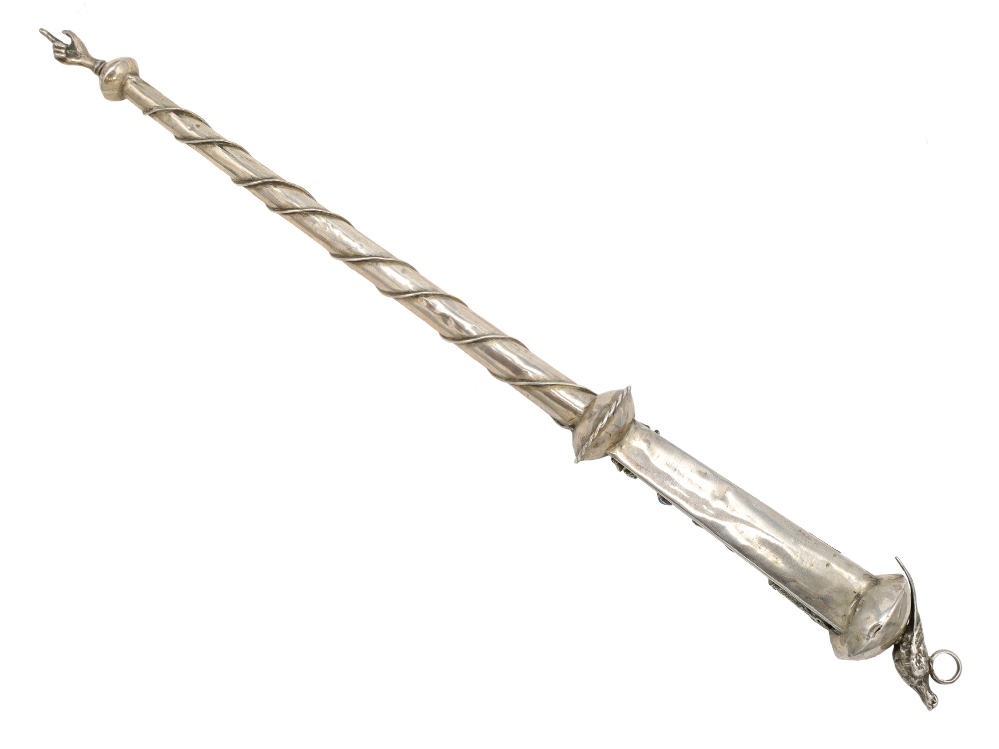 A RUSSIAN SILVER AND GEM-SET TORAH POINTER (YAD), BEARING MOSCOW 1873 MARKS