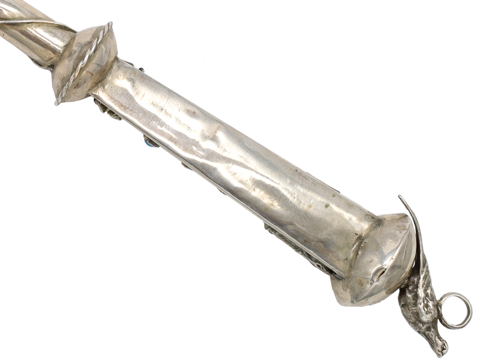A RUSSIAN SILVER AND GEM-SET TORAH POINTER (YAD), BEARING MOSCOW 1873 MARKS