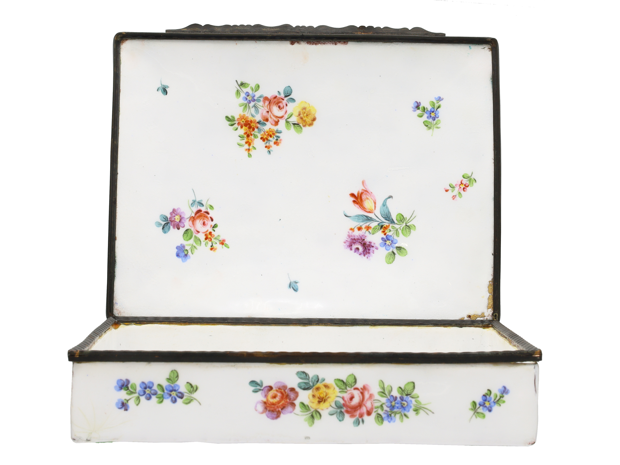 AN ENGLISH ENAMEL ON COPPER PLAYING-CARD BOX, 18TH CENTURY