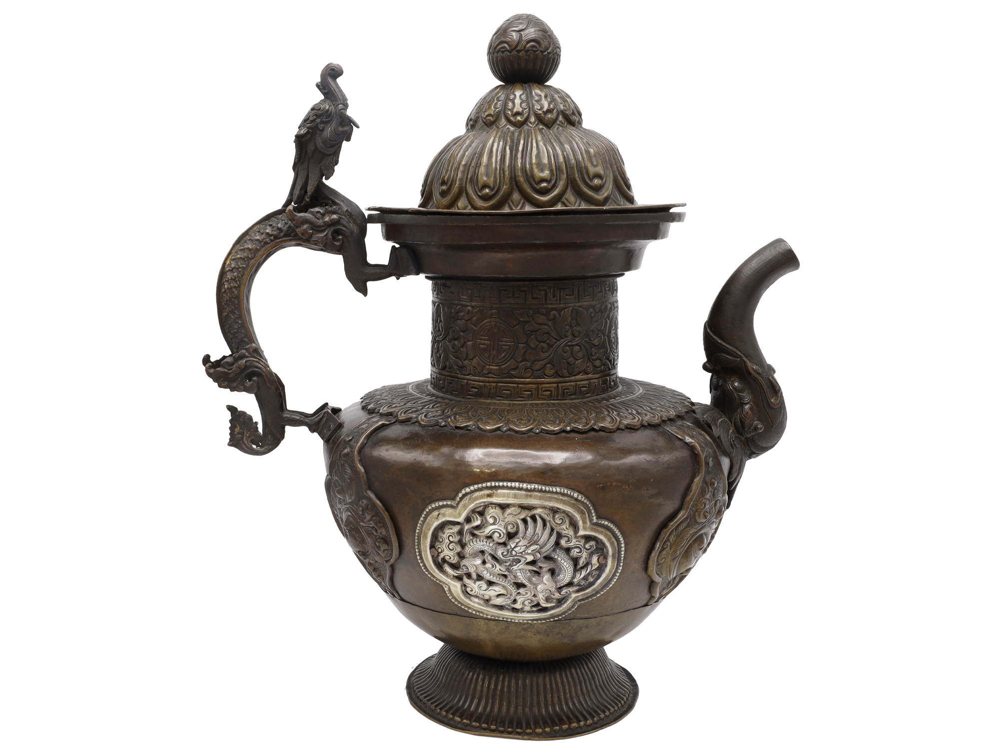 A LARGE COPPER RITUAL TEAPOT, TSHA-GOG, TIBET, 19TH CENTURY