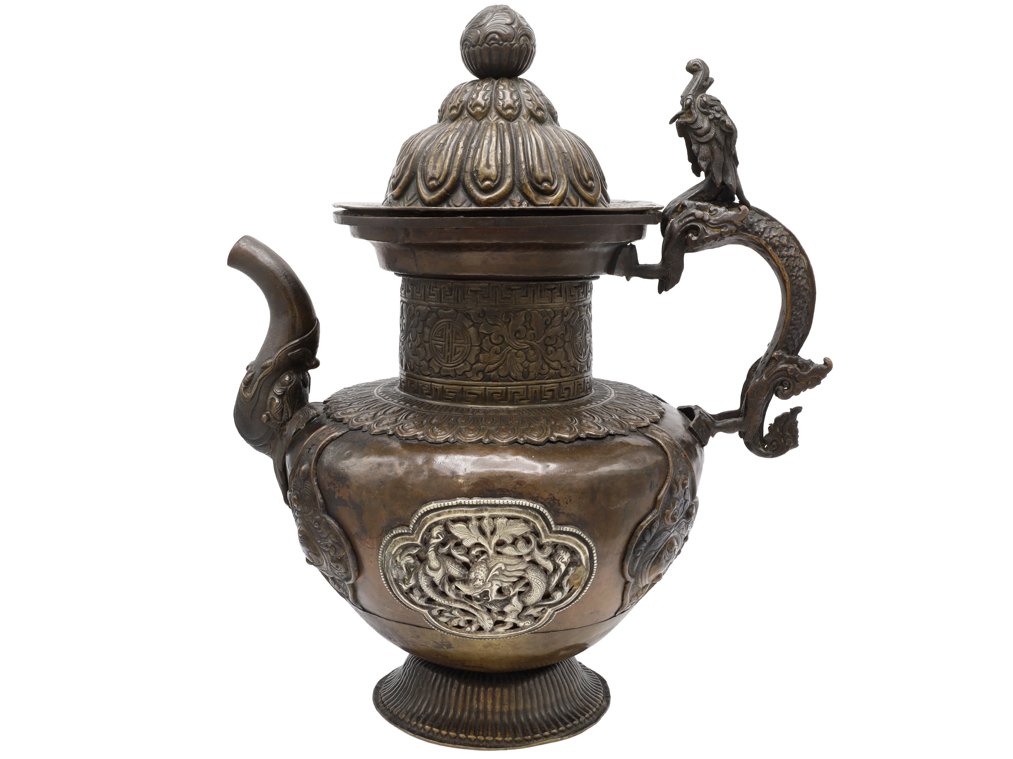 A LARGE COPPER RITUAL TEAPOT, TSHA-GOG, TIBET, 19TH CENTURY