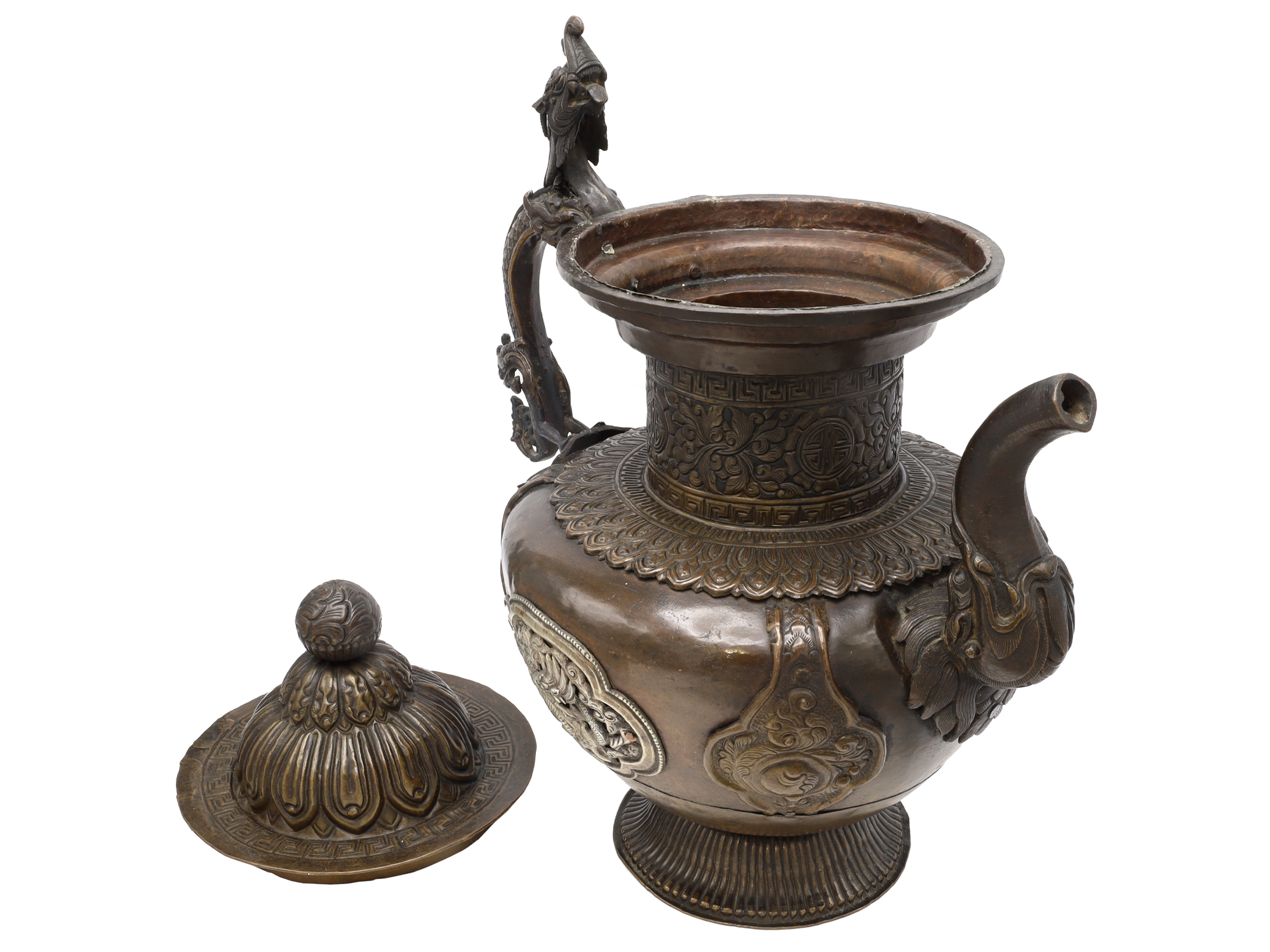 A LARGE COPPER RITUAL TEAPOT, TSHA-GOG, TIBET, 19TH CENTURY