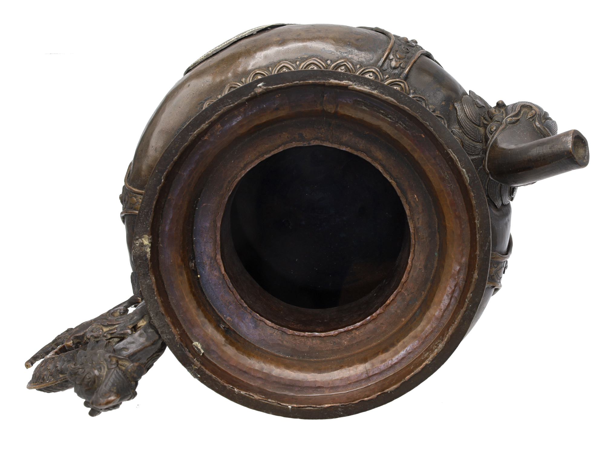 A LARGE COPPER RITUAL TEAPOT, TSHA-GOG, TIBET, 19TH CENTURY