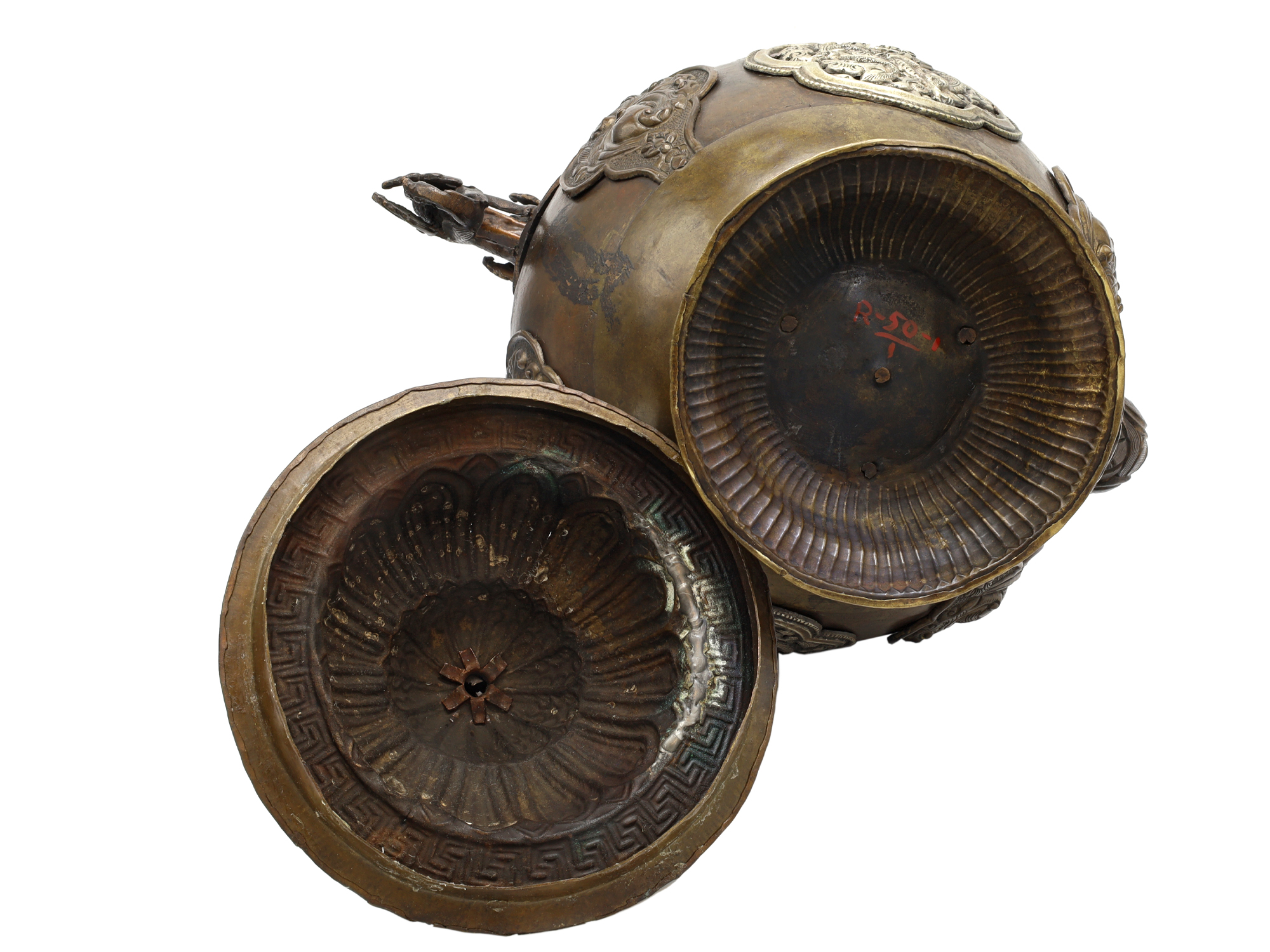 A LARGE COPPER RITUAL TEAPOT, TSHA-GOG, TIBET, 19TH CENTURY
