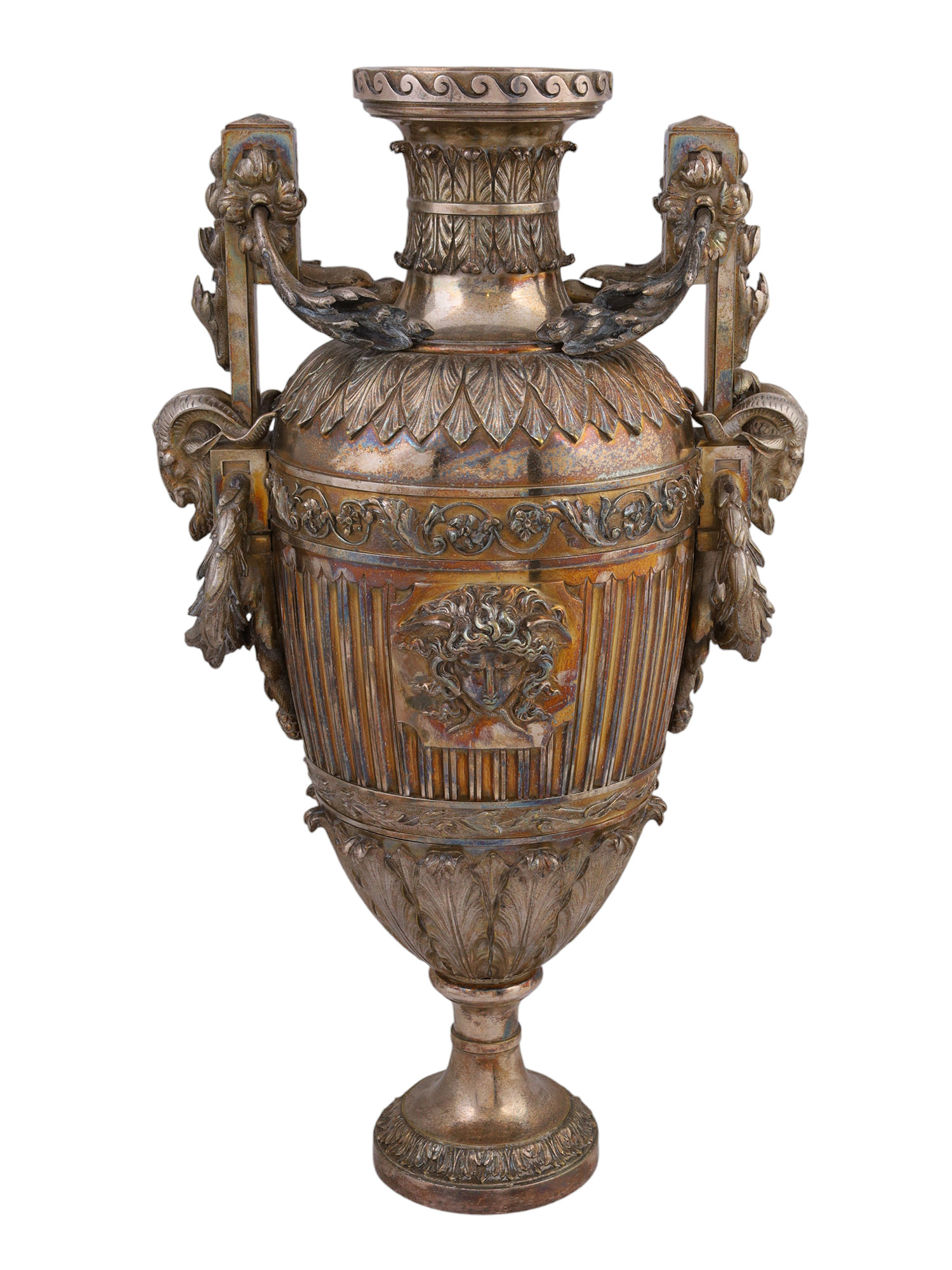 A LARGE NEOCLASSICAL SILVERED-BRONZE VASE, 19TH CENTURY