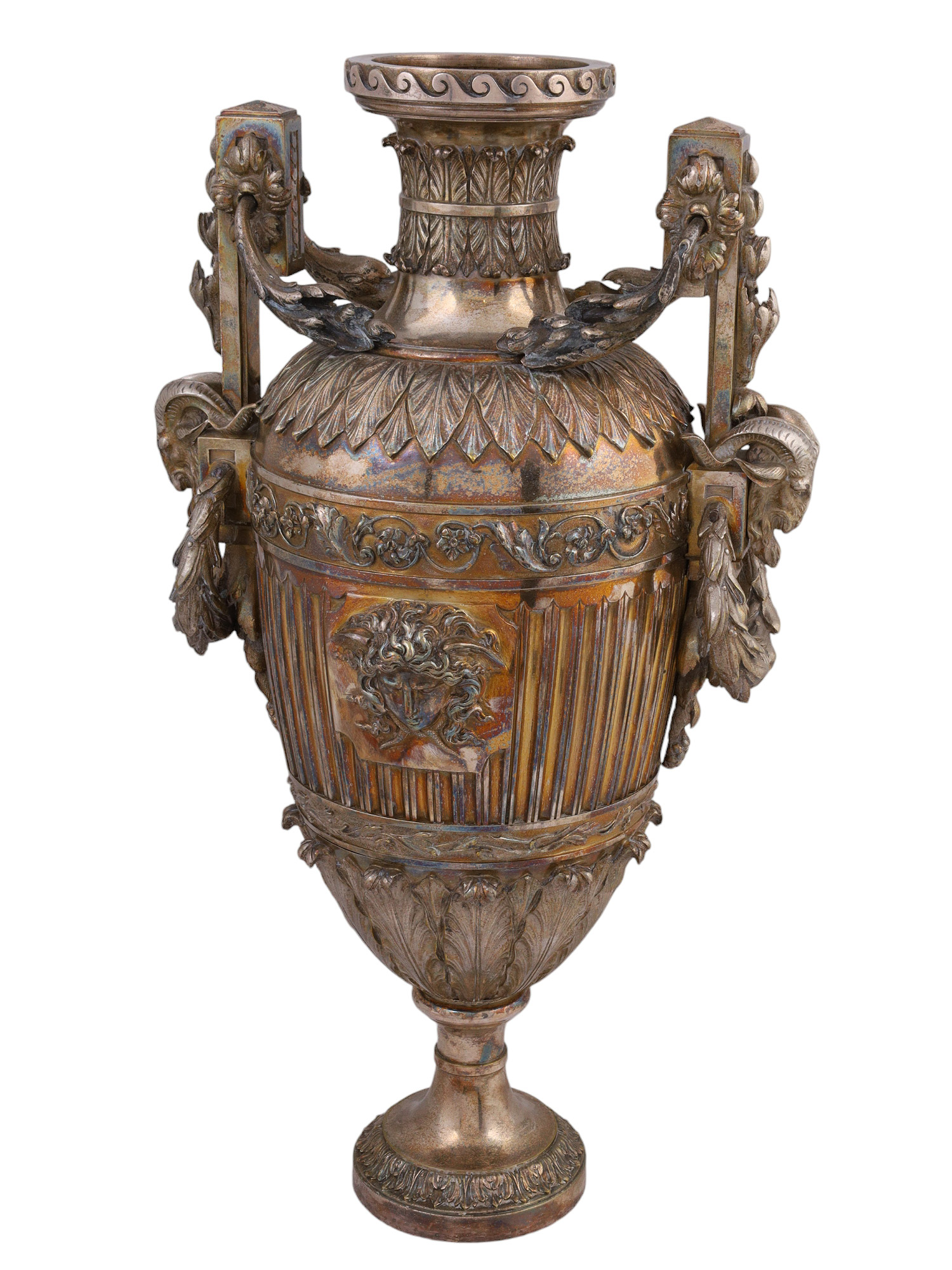 A LARGE NEOCLASSICAL SILVERED-BRONZE VASE, 19TH CENTURY